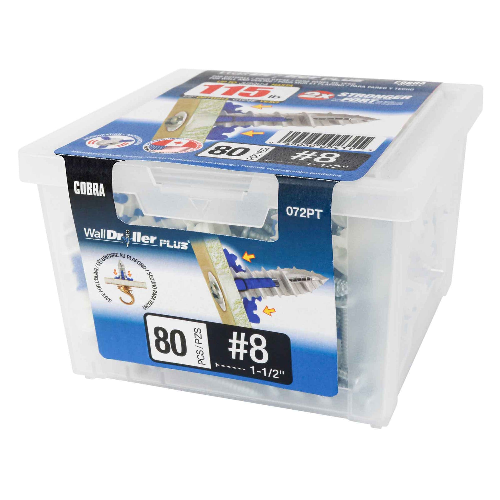 Ancrage pour mur creux WallDriller Plus #8 x 1-1/2", 80 unités