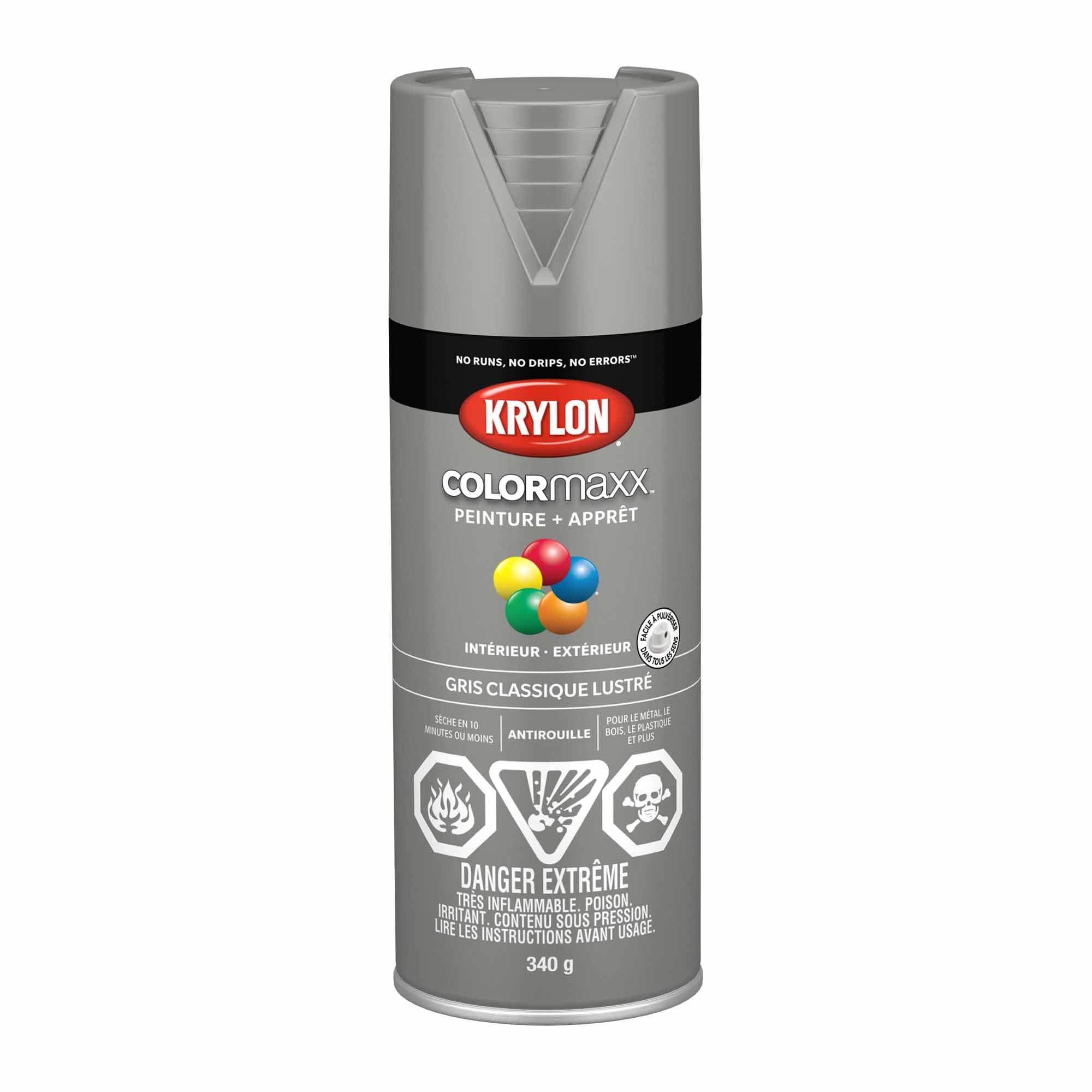 Krylon aérosol COLORMAXX peinture + apprêt gris classique lustré, 340 g