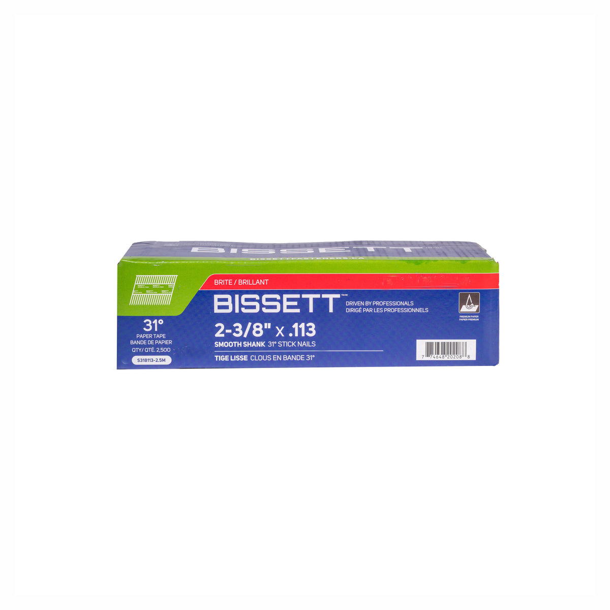 Clous sur bande de papier à angle de 31° avec tiges lisses, 2-3/8'' x .113 (2 500 unités)