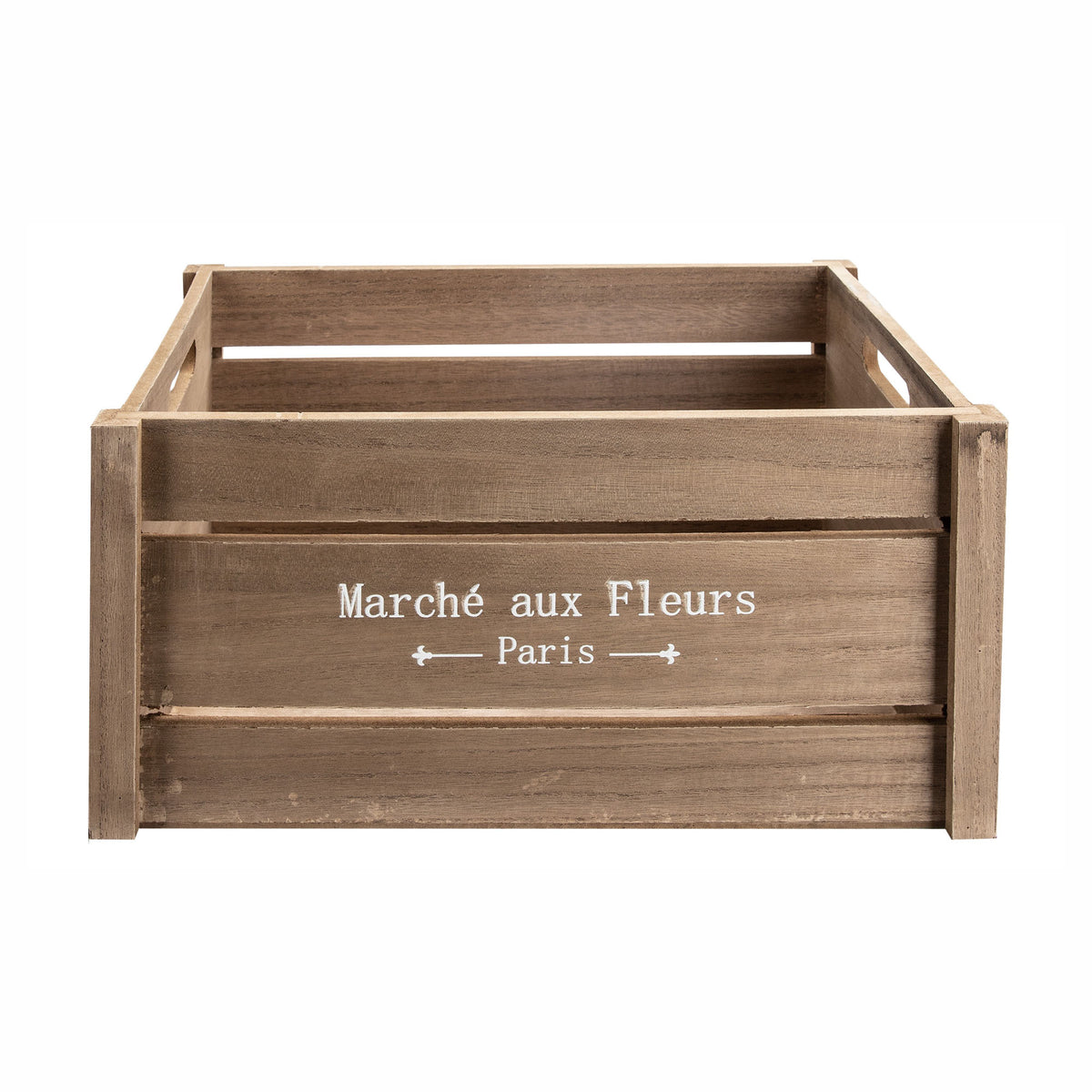 Caisse de rangement d'aspect bois naturel avec inscription ''Marché aux Fleurs -Paris-'', grand