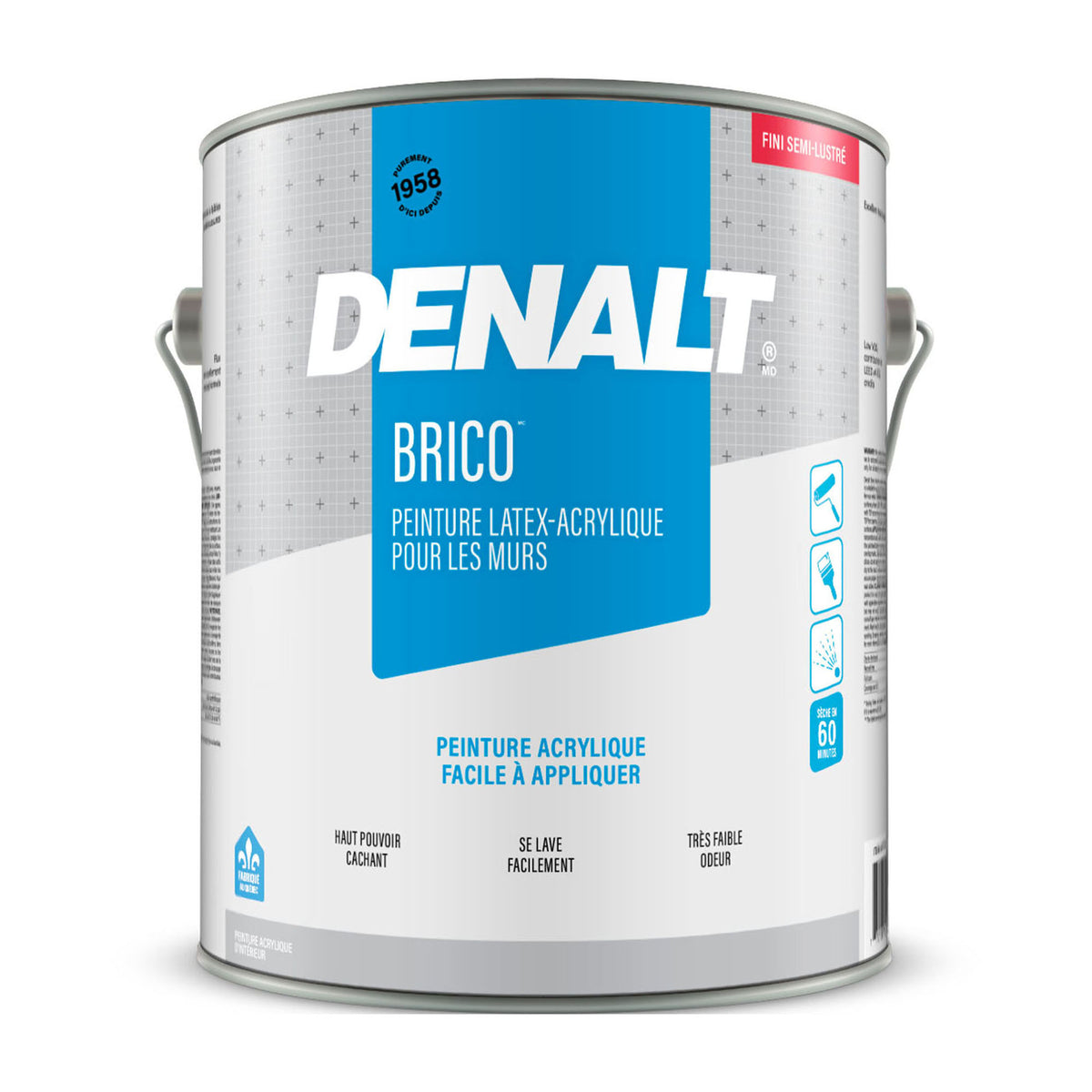 Peinture d'intérieure Brico latex-acrylique pour murs semi-lustré base 1, 3,7 L