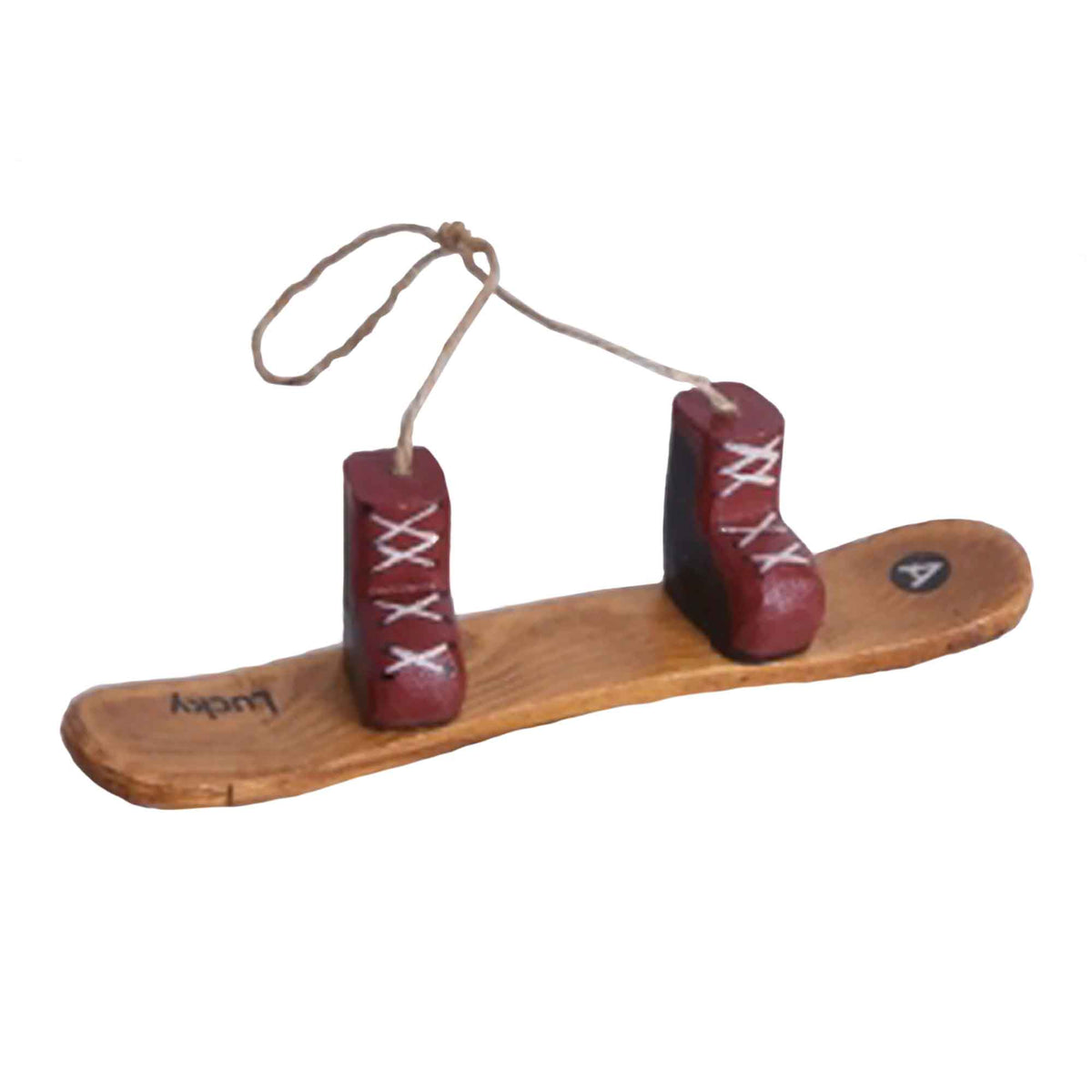 Décoration en bois à suspendre de planche à neige avec bottes rouges, 7&#39;&#39;