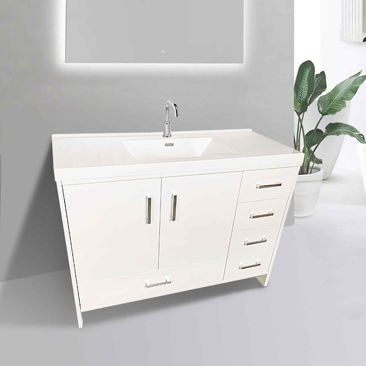 Meuble-lavabo autoportant à 2 portes et 4 tiroirs, 48'' (blanc)