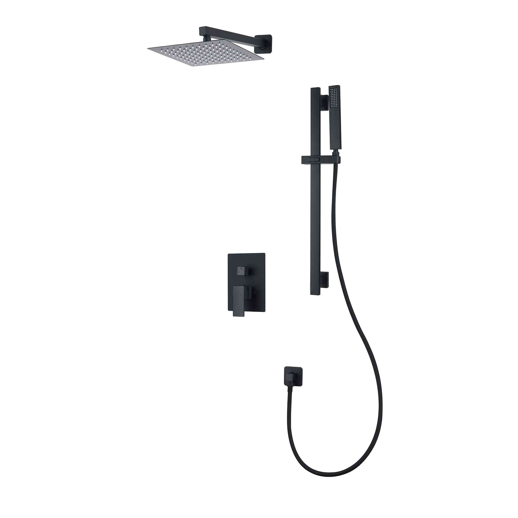 Robinetterie de douche à valve à pression équilibrée avec douchette à main et barre à glissière, noir mat