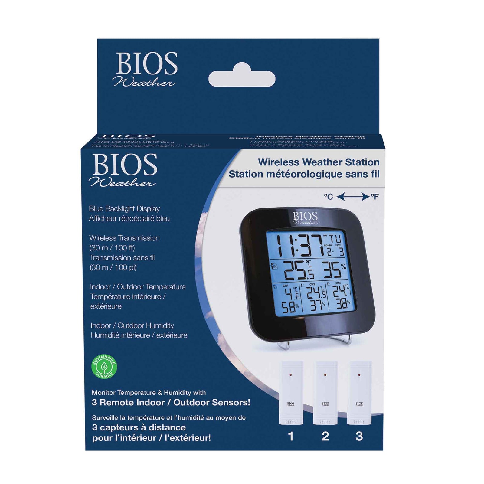 Station météorologique sans fil, 3 capteurs 