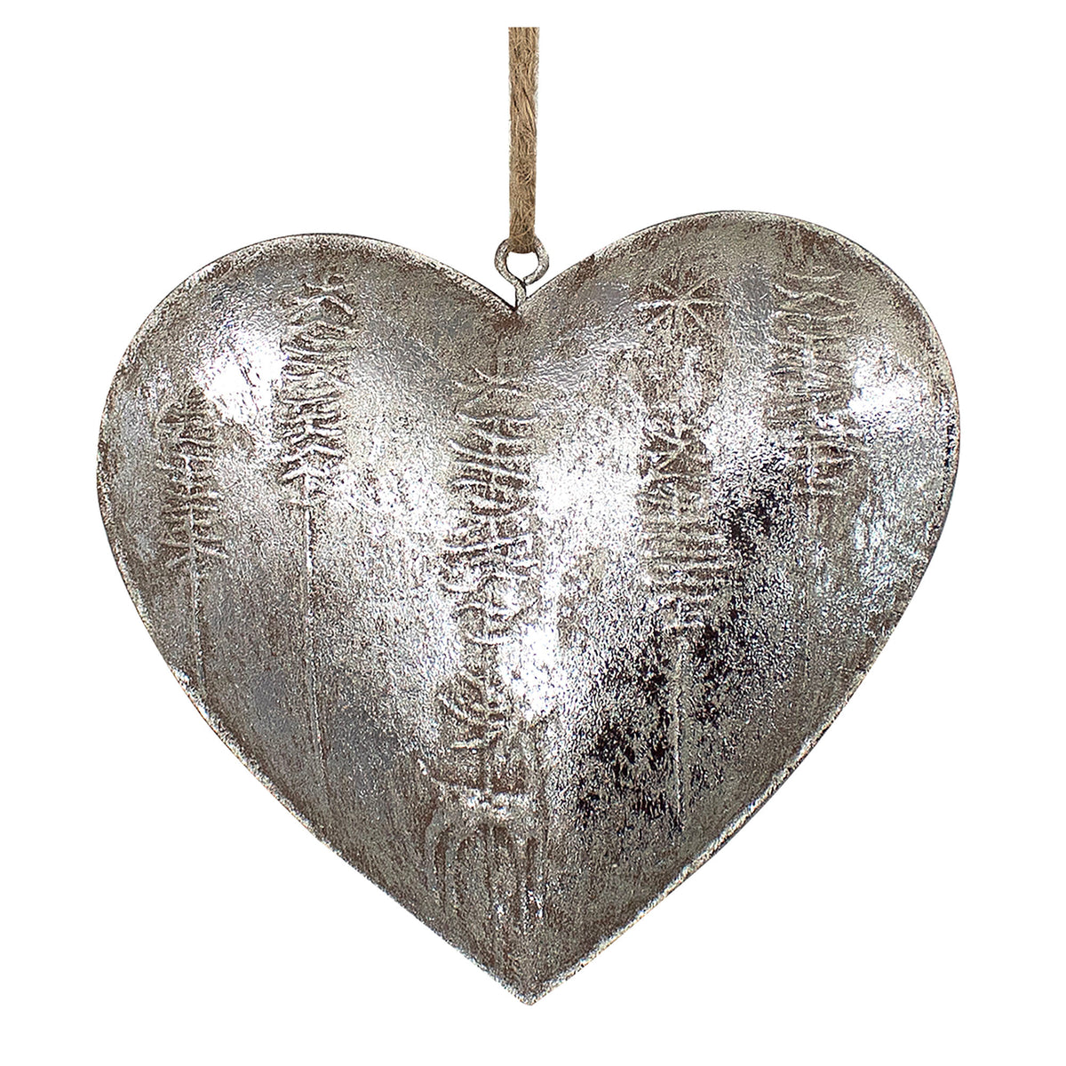 Décoration de coeur en métal argenté à suspendre, 4''