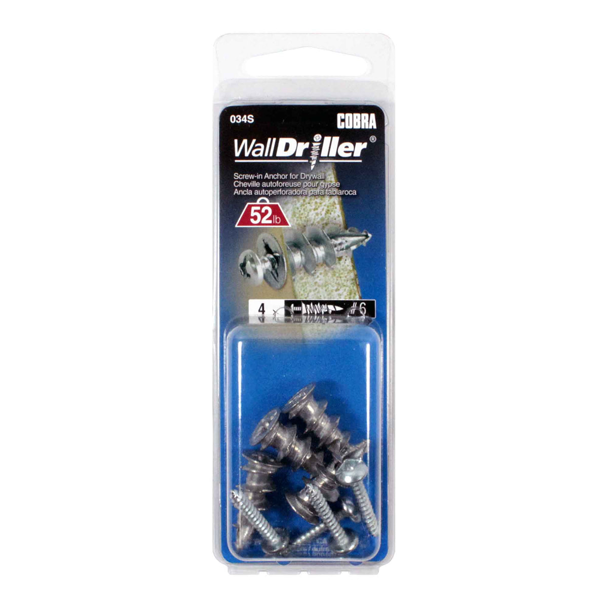 Ancrage en zinc pour mur creux WallDriller #6 x 1&#39;&#39;, 4 unités