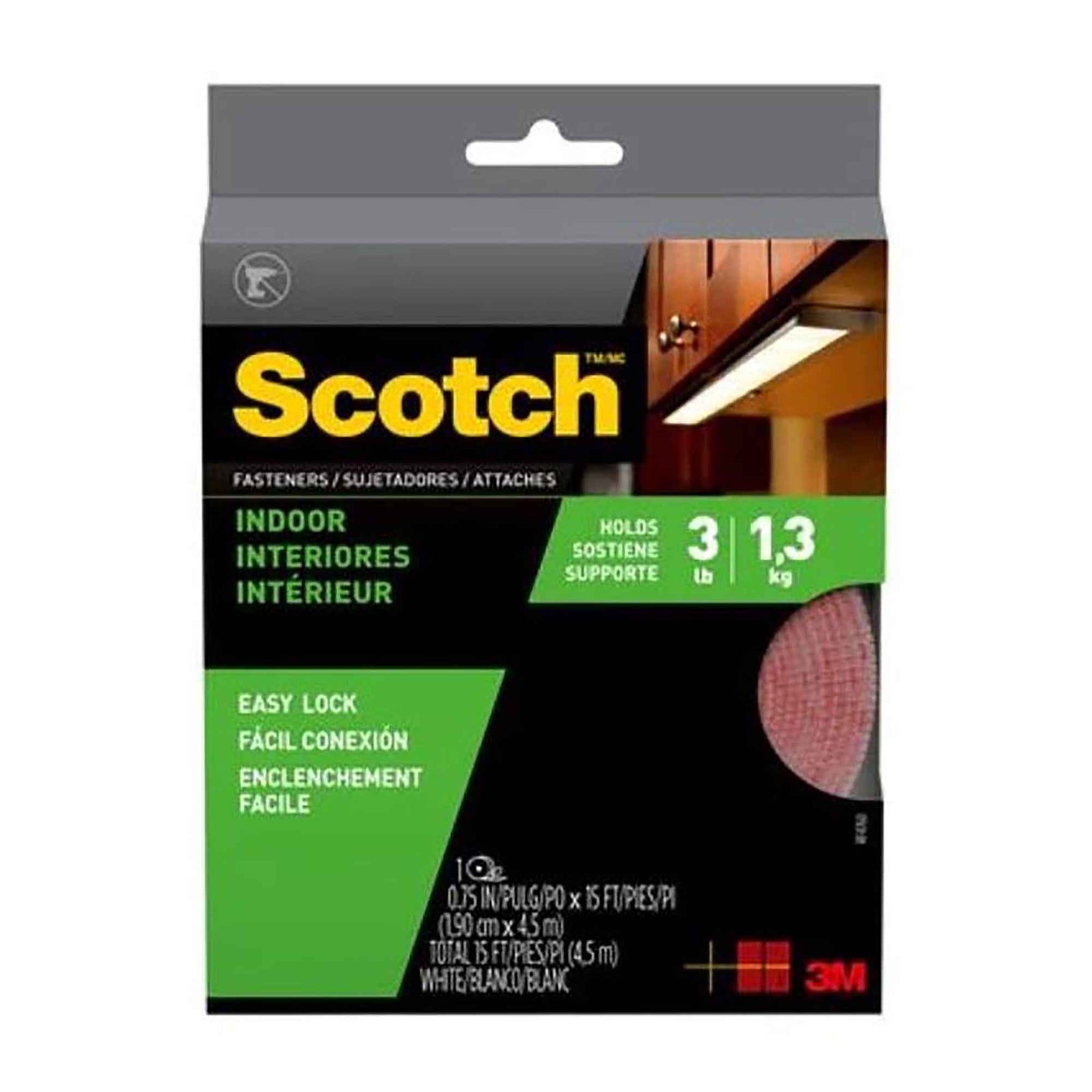 Attache autocollante en Velcro pour l’intérieur de 3/4" x 15', 3 lb (noir)