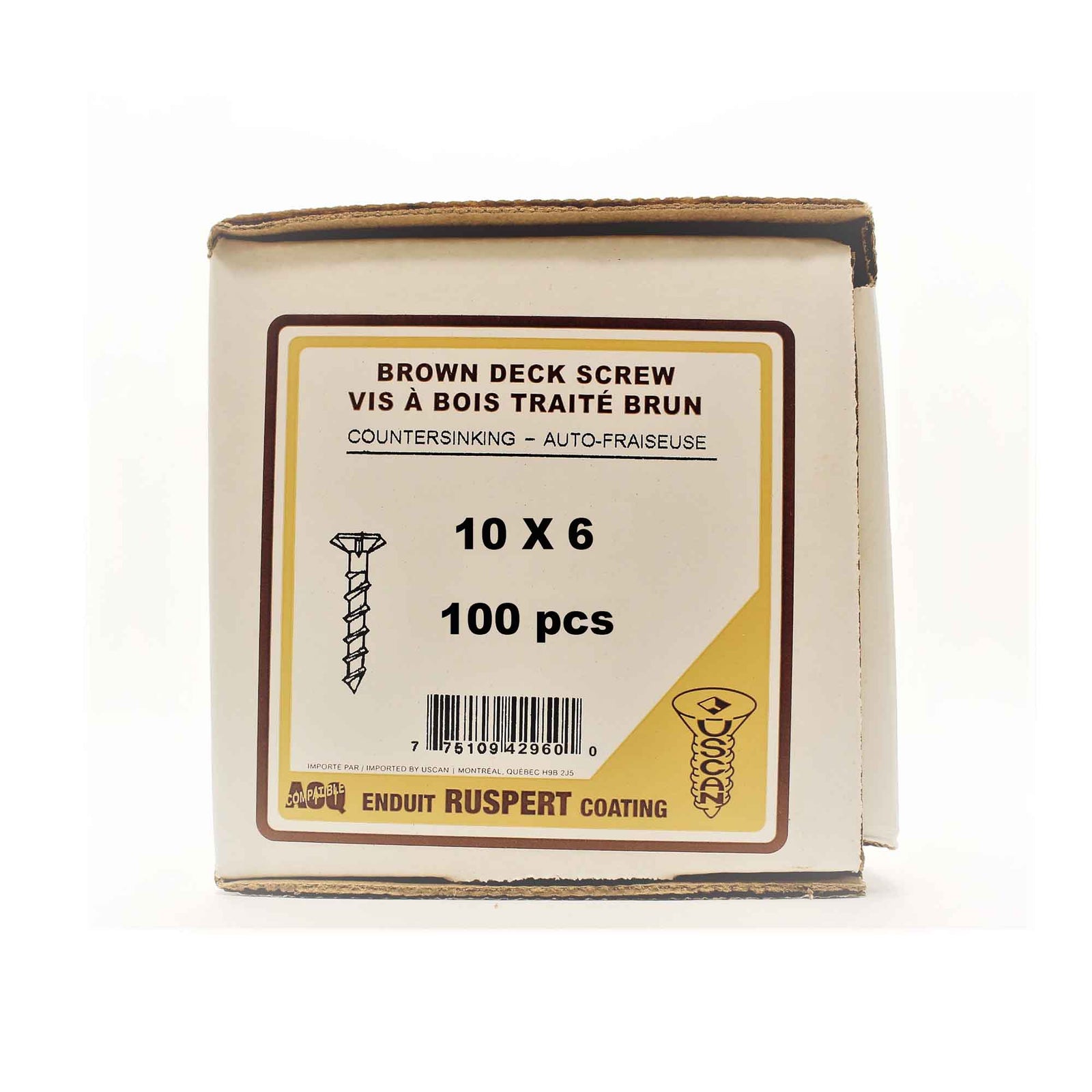 Vis à bois traité brune, #10 x 6" (100 unités)