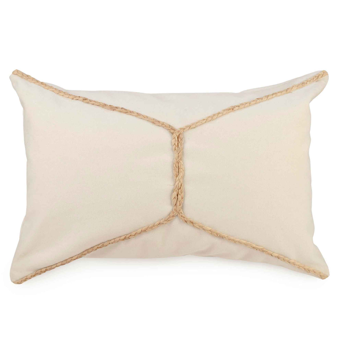 Coussin beige avec motif tressé en jute, 20&quot; x 12&quot;