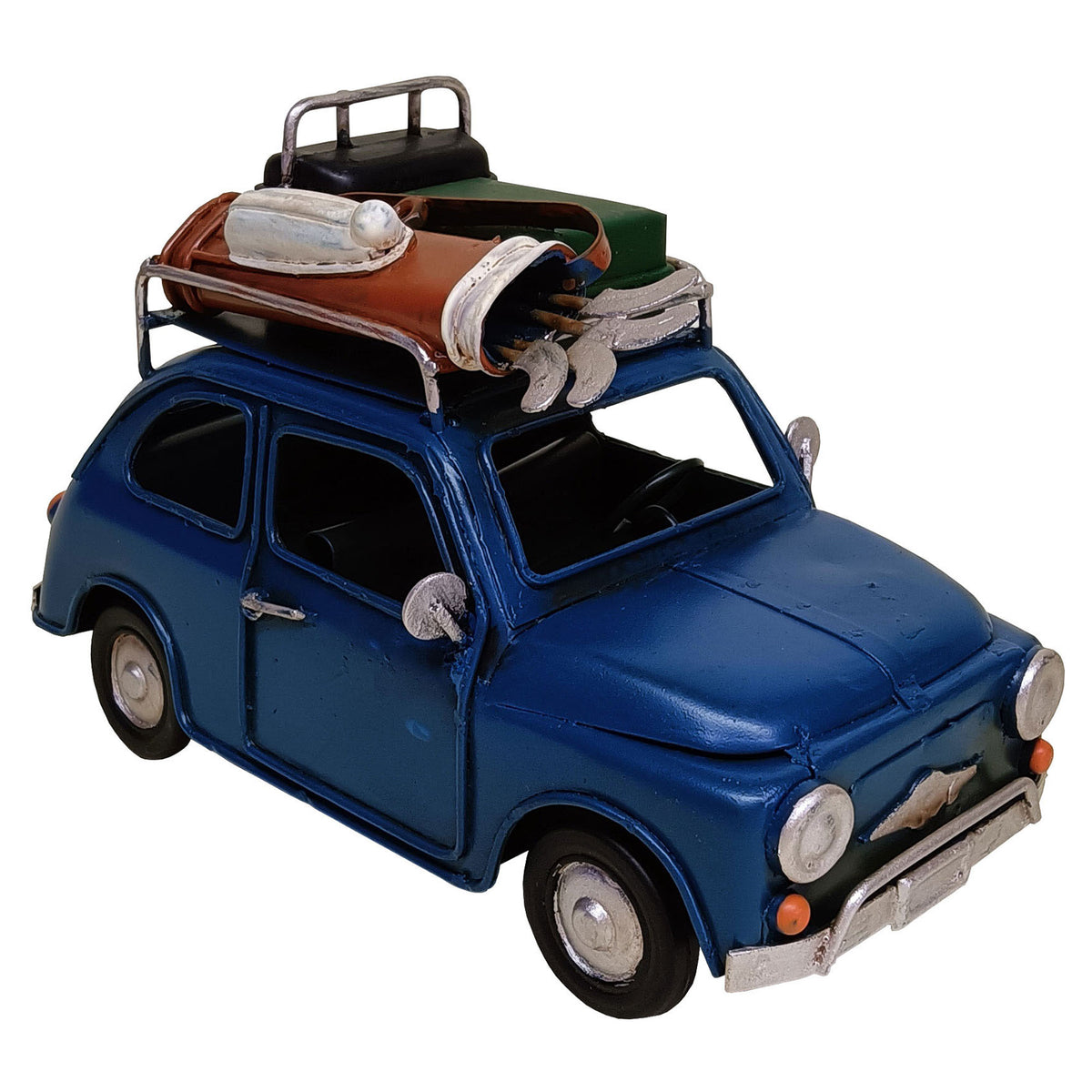 Voiture de golf Fiat 500 en métal bleu, 6-1/4'' x 3-1/4'' x 4"