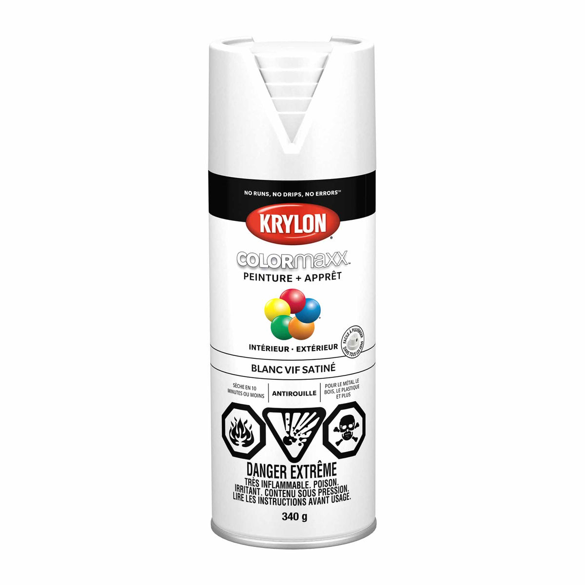 Krylon aérosol COLORMAXX peinture + apprêt blanc vif satiné, 340 g