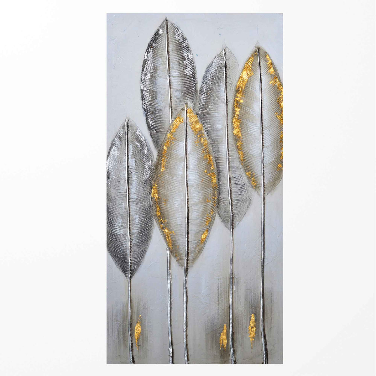 Impression sur toile de feuilles qui se chevauchent, or et argent