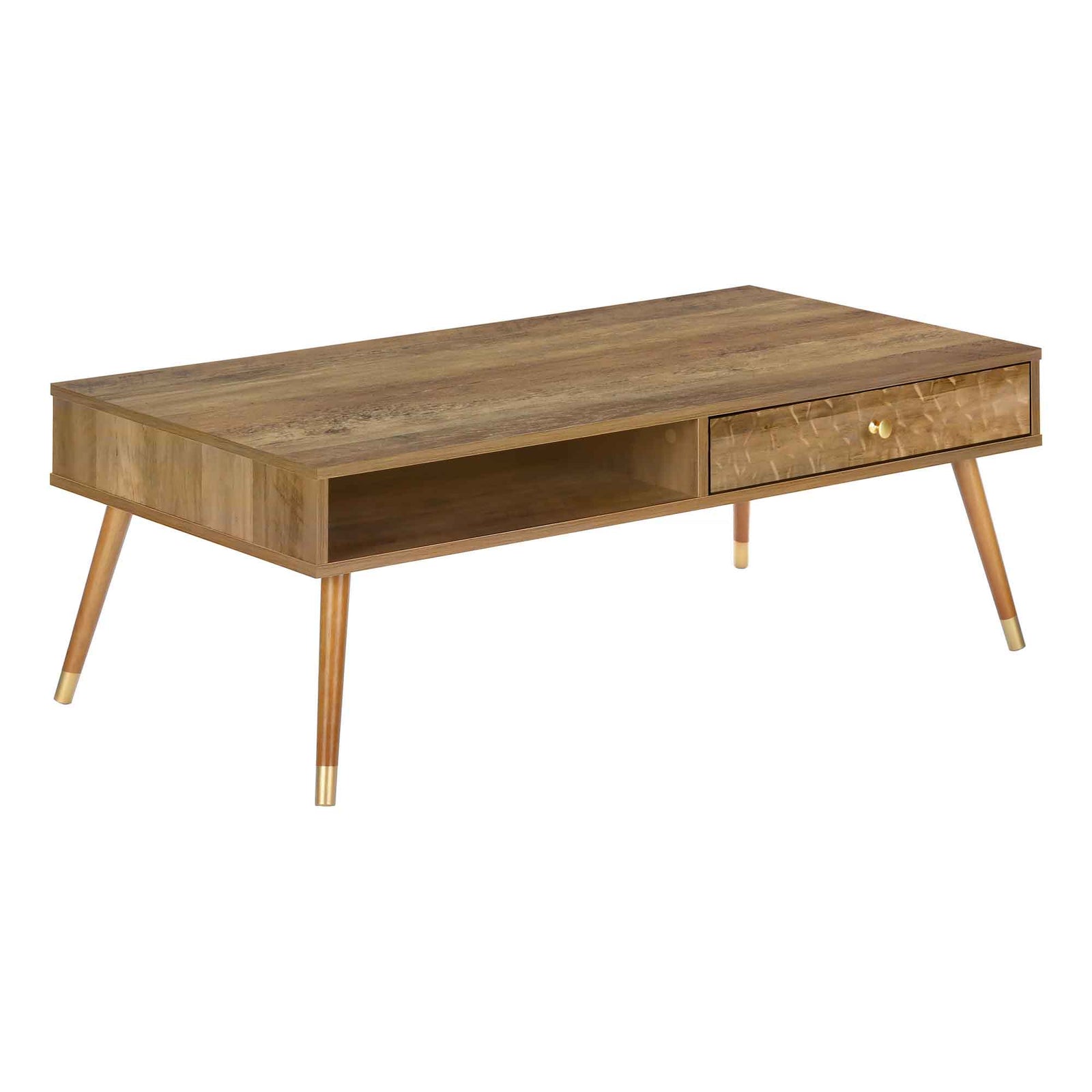 Table basse mi-siècle moderne en faux bois noyer à 1 tiroir de rangement, 43" de largeur