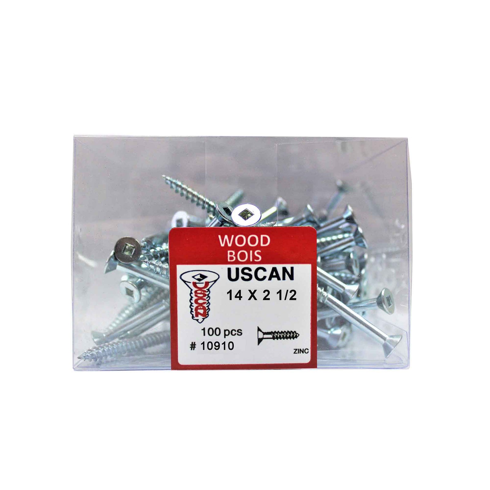 Vis à bois à tête plate plaquée zinc, #14 x 2-1/2" (100 unités)