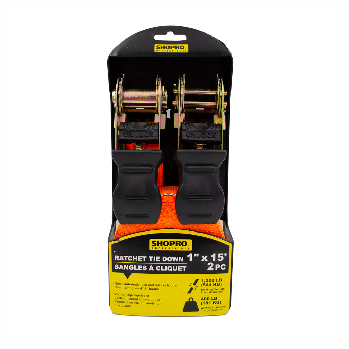Sangles à cliquet de 1 200 lb, 1" x 15' (2 unités)