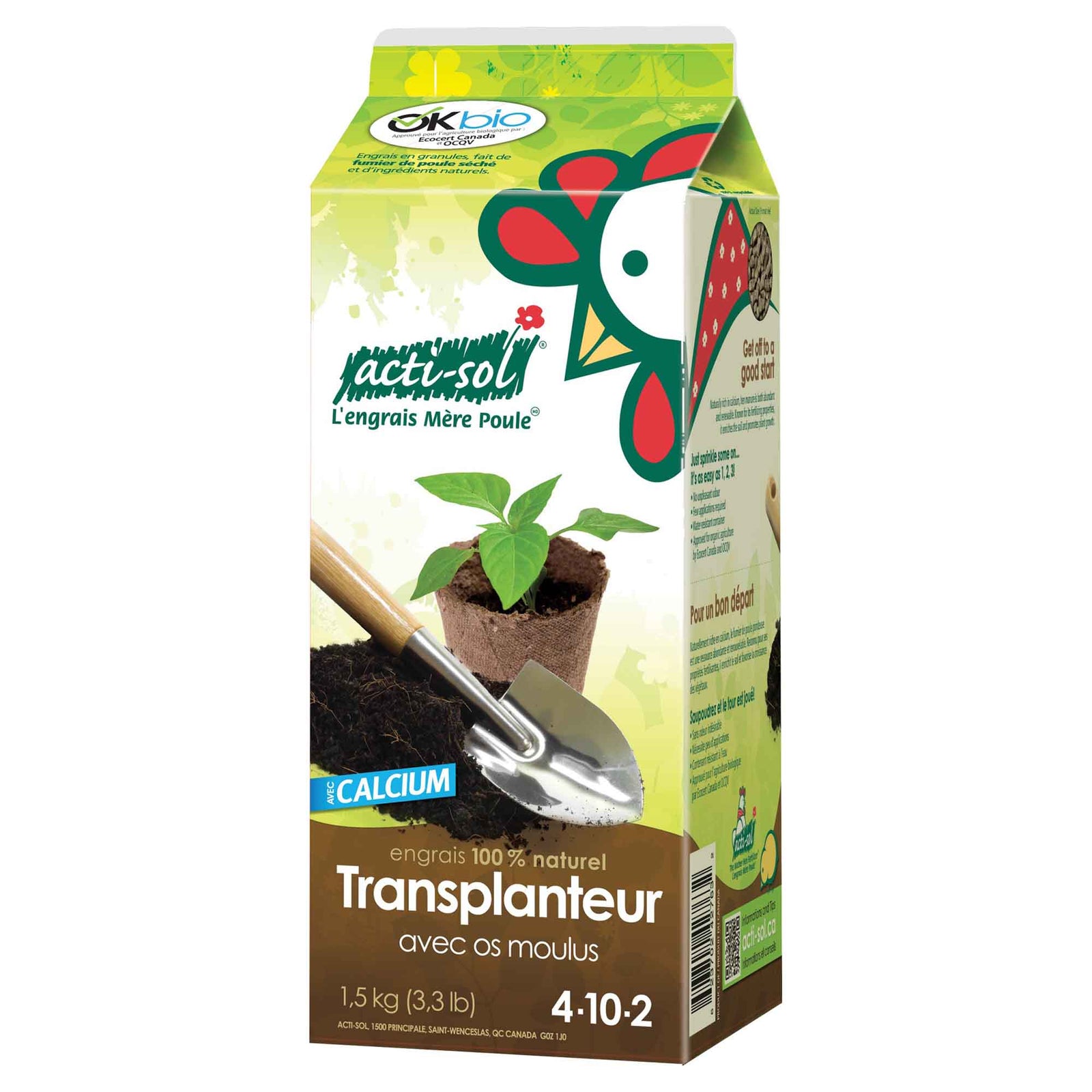 Engrais Mère Poule de transplantation avec os moulu 4-10-2, 1,5 kg