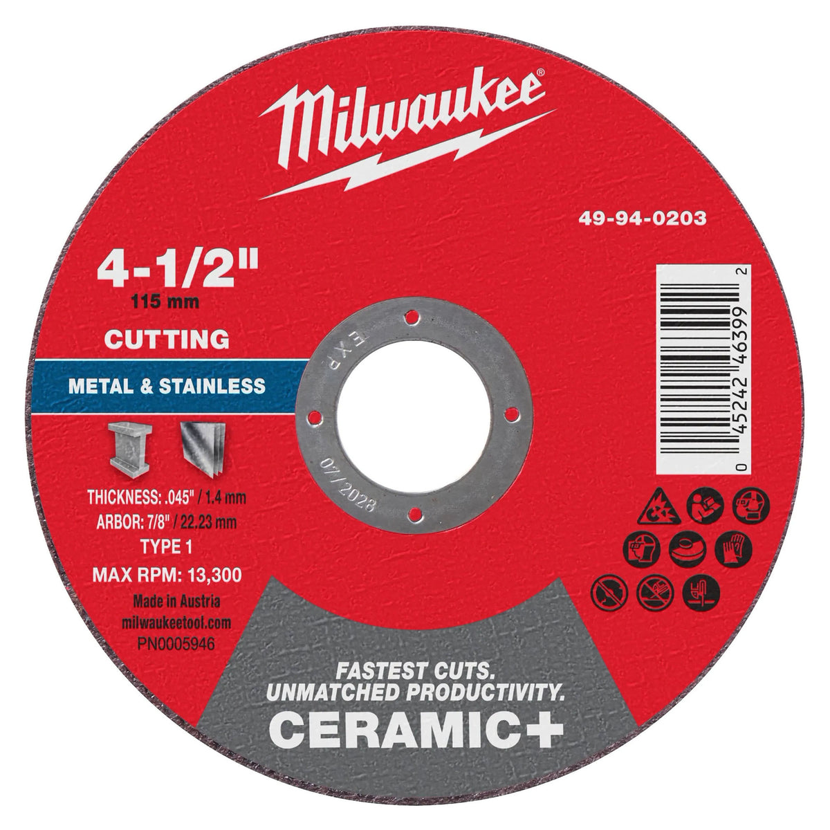 Disque de tronçonnage pour la céramique et le métal CERAMIC+ de Type 1, 4-1/2" x .045" x 7/8"  