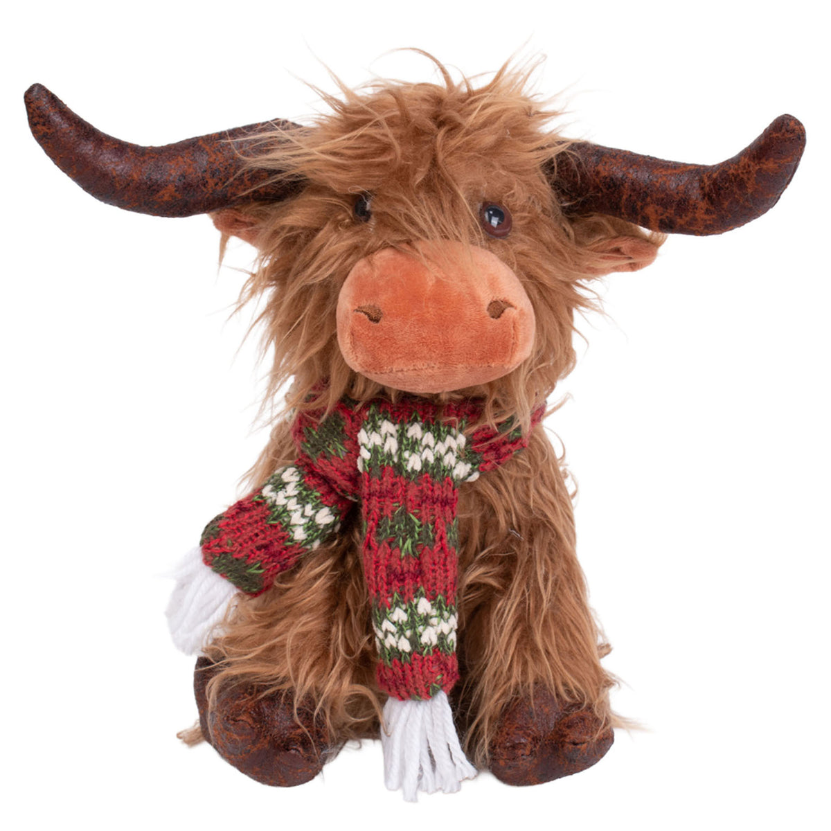 Vache en peluche assise avec écharpe, 9-1/2" 