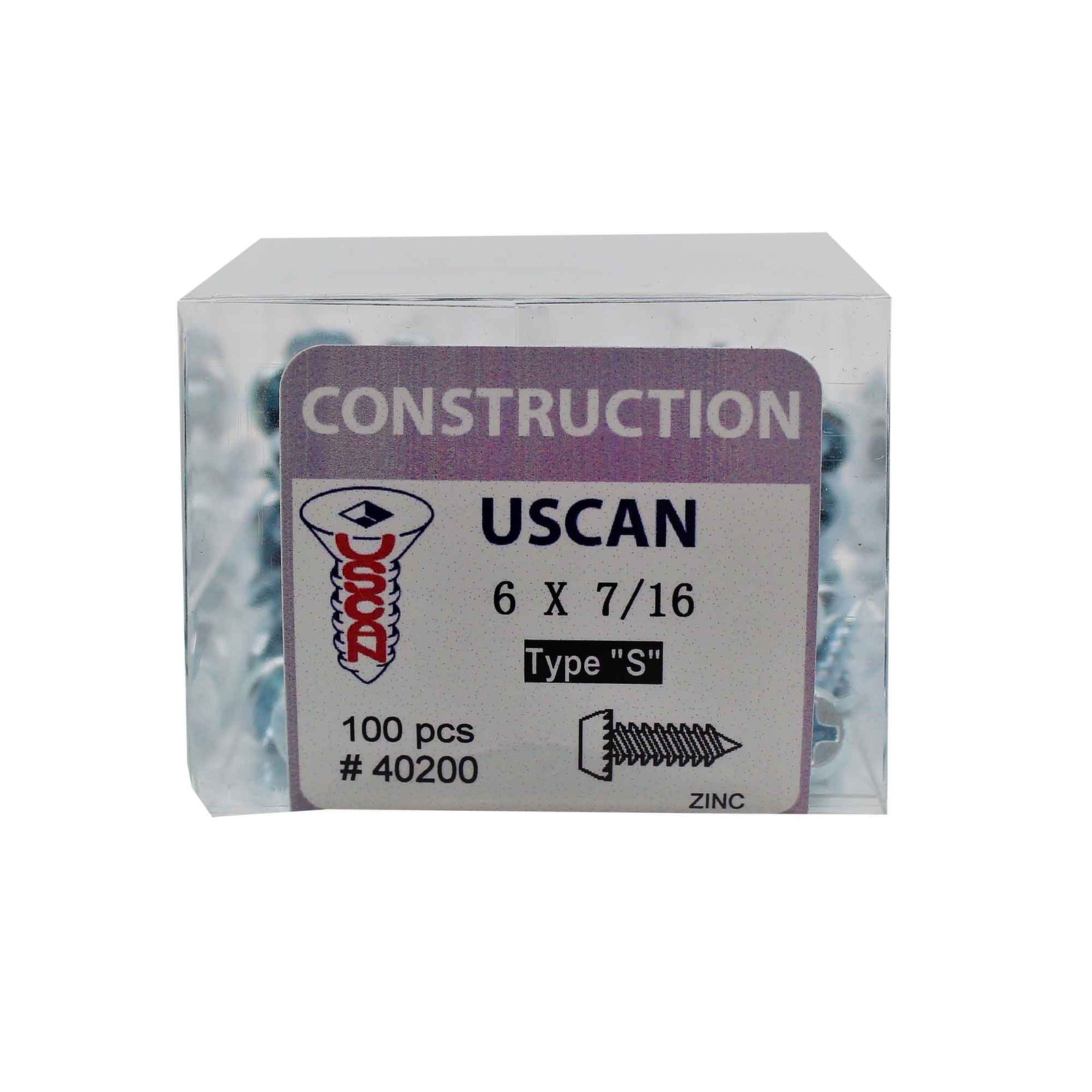 Vis à charpente métallique de type "S" plaquée zinc, #6 x 7/16" (100 unités)