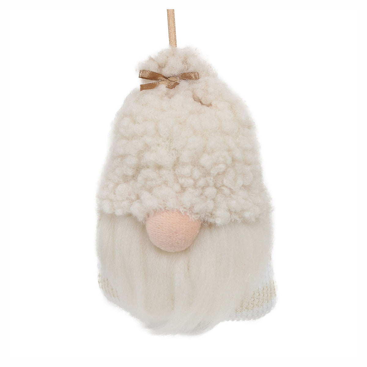 Décoration de Père Noël en laine avec barbe à suspendre, 4" (crème)