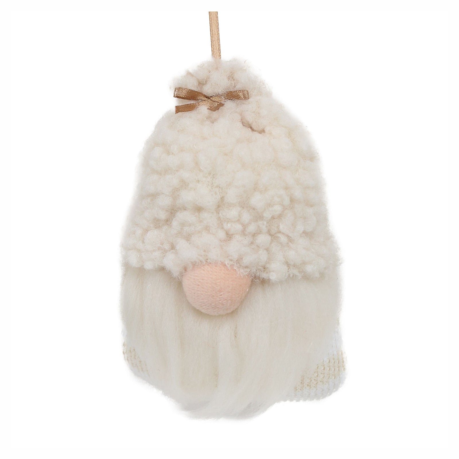Décoration de Père Noël en laine avec barbe à suspendre, 4" (crème)