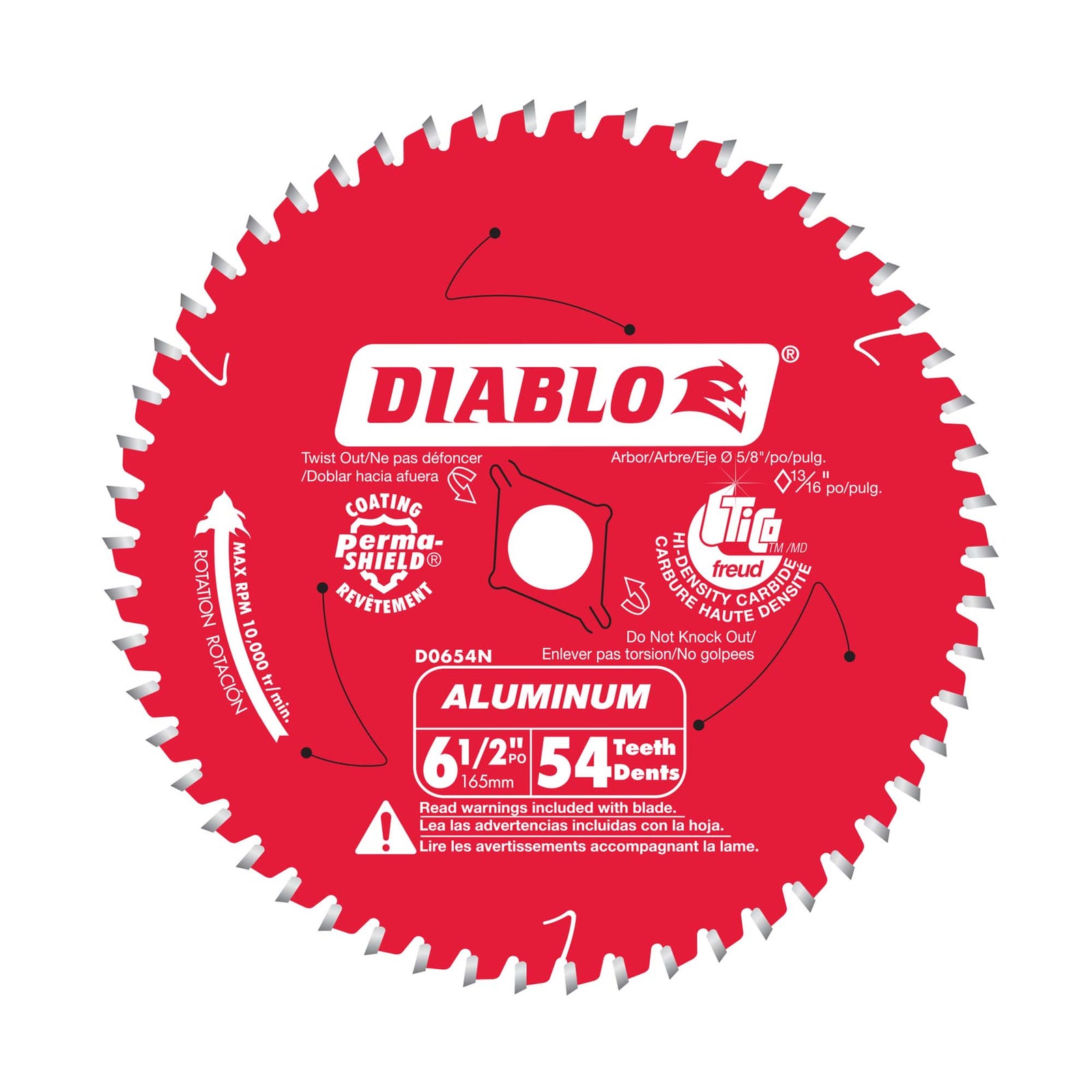 Lame Diablo pour métaux non-ferreux de 6-1/2" à 54 dents, tige de 5/8"