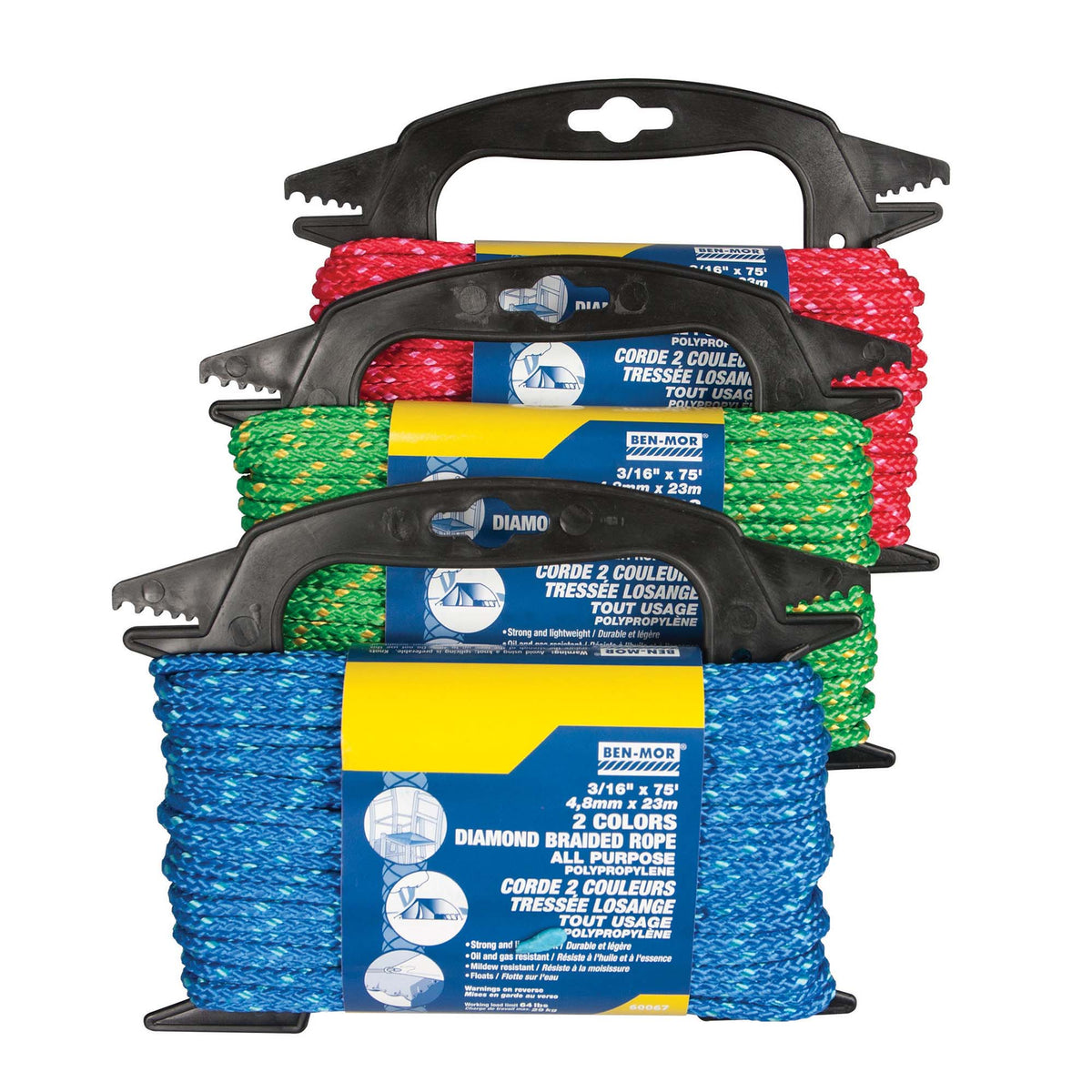 Corde de couleur avec traceur de 3/16&#39;&#39;, couleurs assorties - 75&#39;