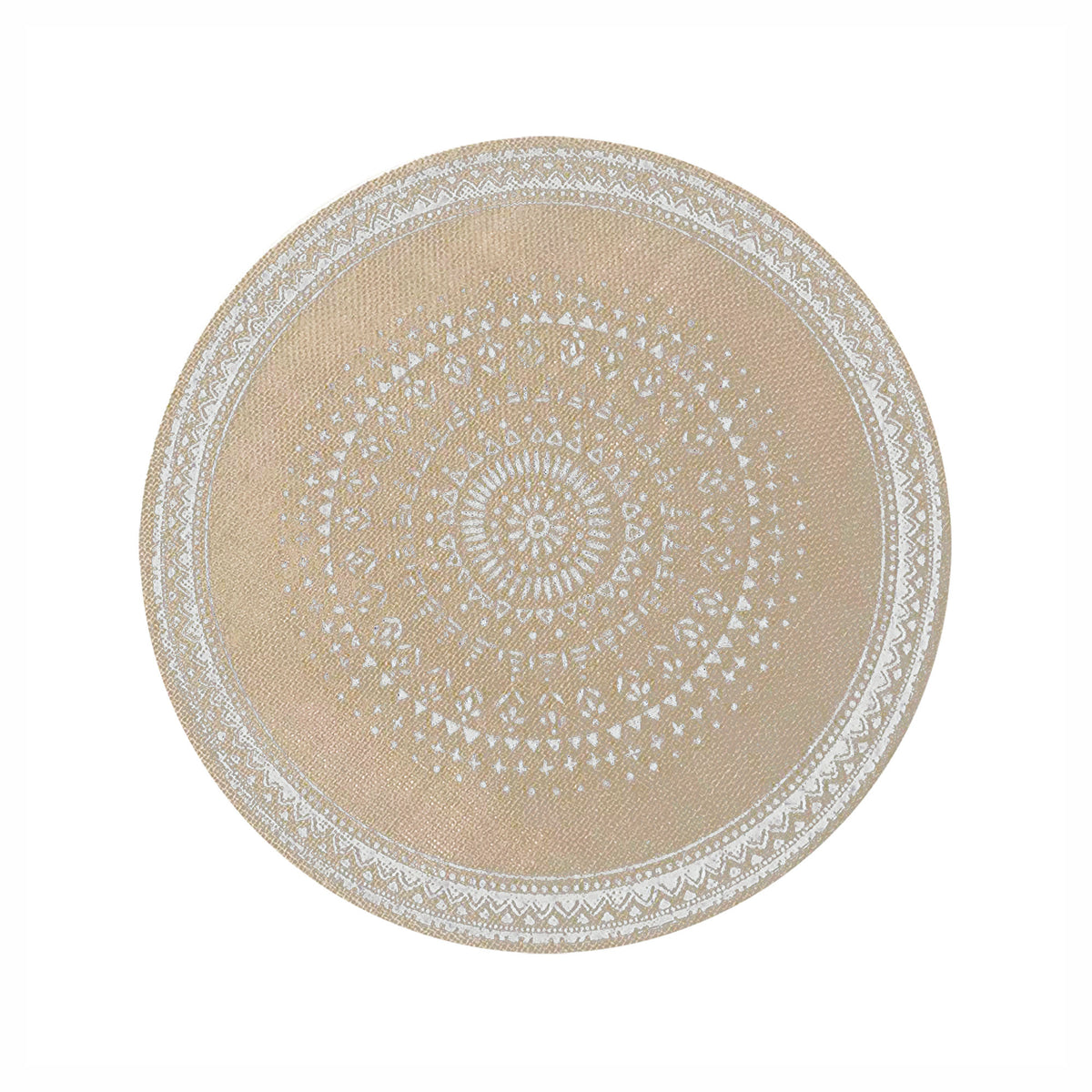Napperon rond de couleur naturelle avec contour blanc, 15"