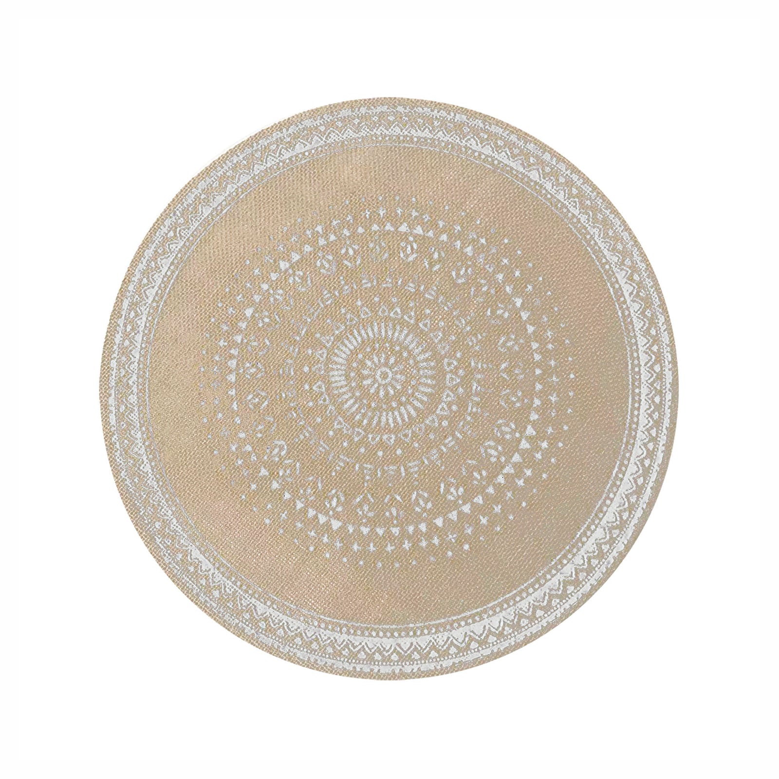 Napperon rond de couleur naturelle avec contour blanc, 15"
