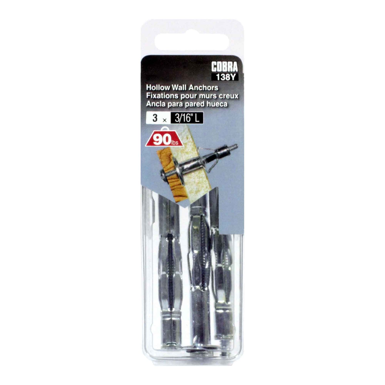 Fixation en acier pour mur creux de 3/16" (L), 3 unités
