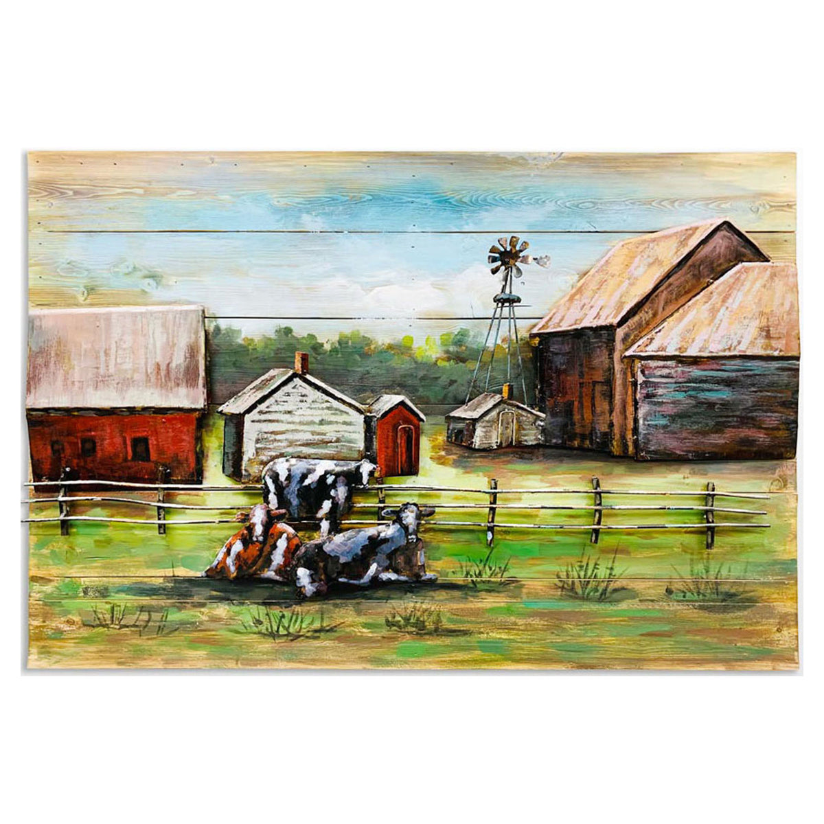 Canevas métallique 3D de vaches à la ferme, 35-1/2'' x 23-1/2''