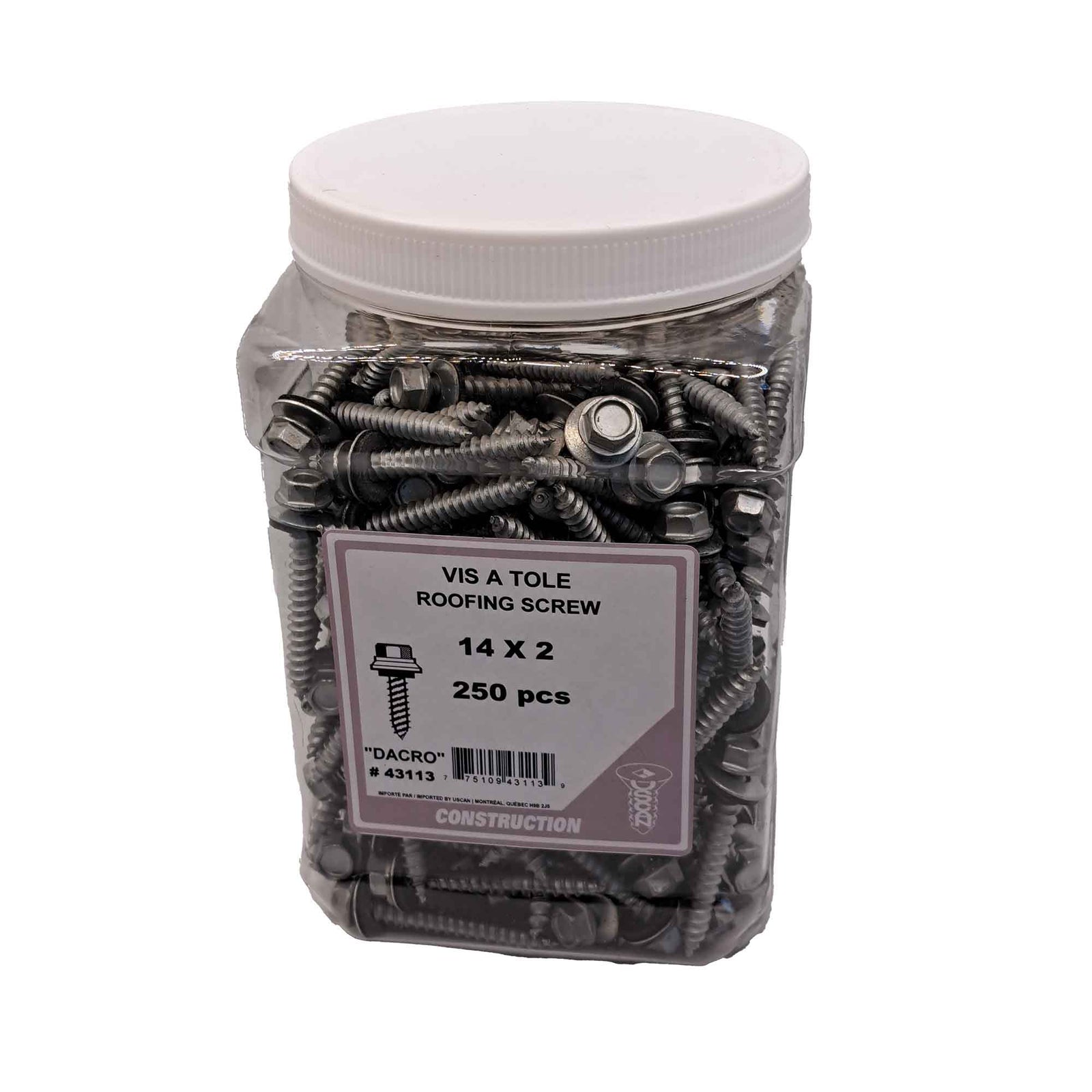 Vis à tôle à tête hexagonale, #14 x 2" (pot de 250 unités)