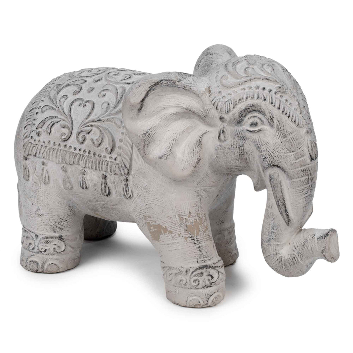 Statue d&#39;éléphant texturée antique, 9,5&quot; x 4&quot; x 6,5&quot;