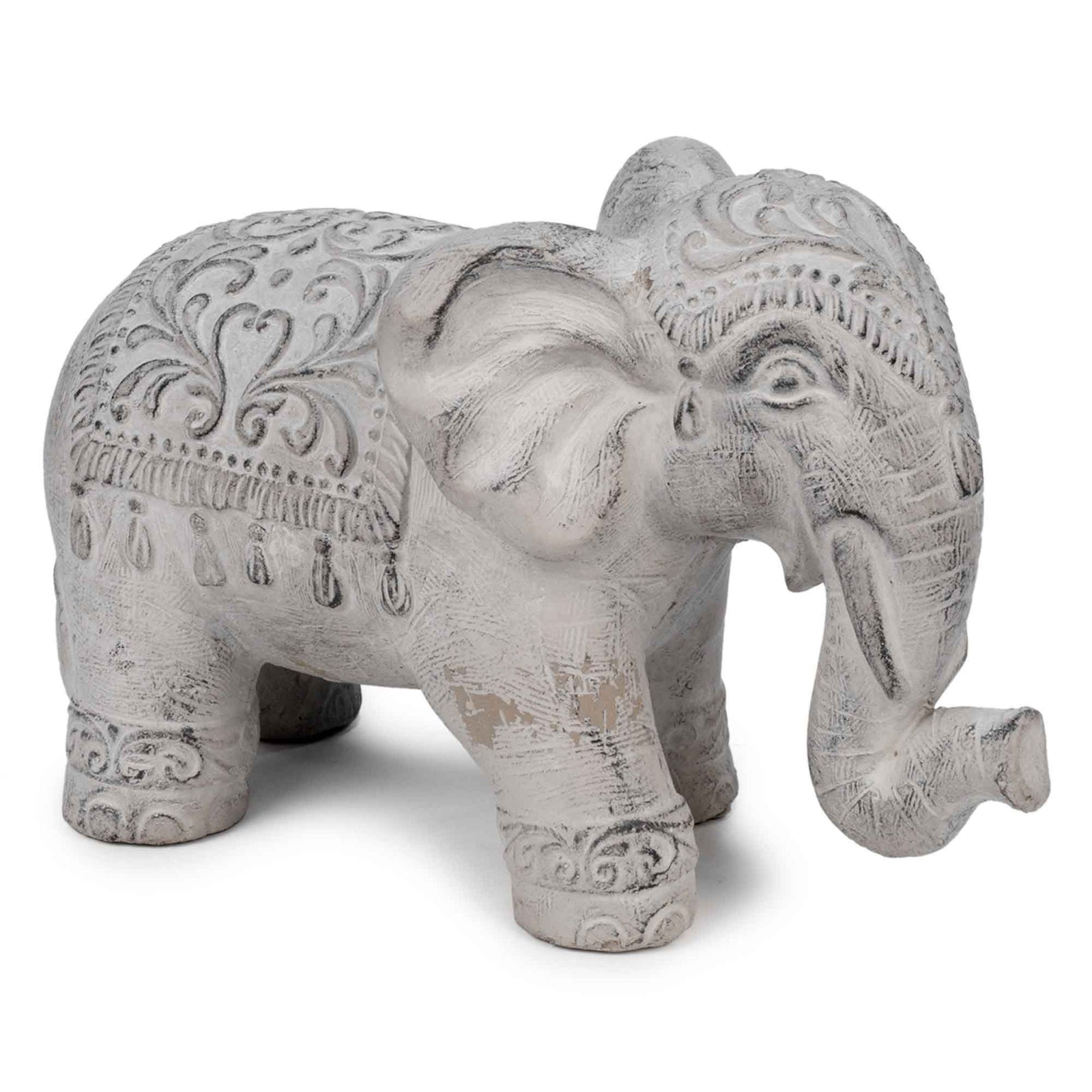 Statue d'éléphant texturée antique, 9,5" x 4" x 6,5"