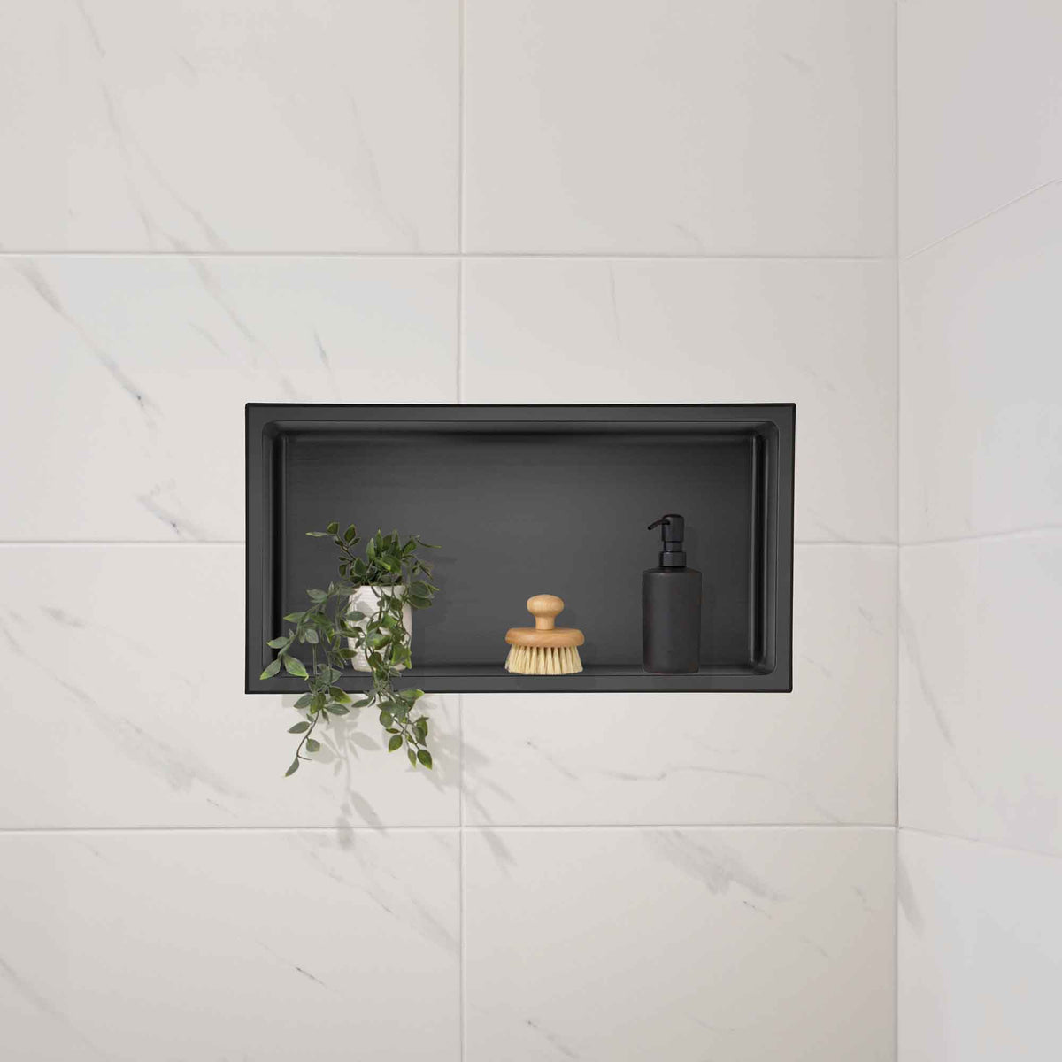 Niche de douche murale Layla en acier inoxydable noir mat, 12" x 24"