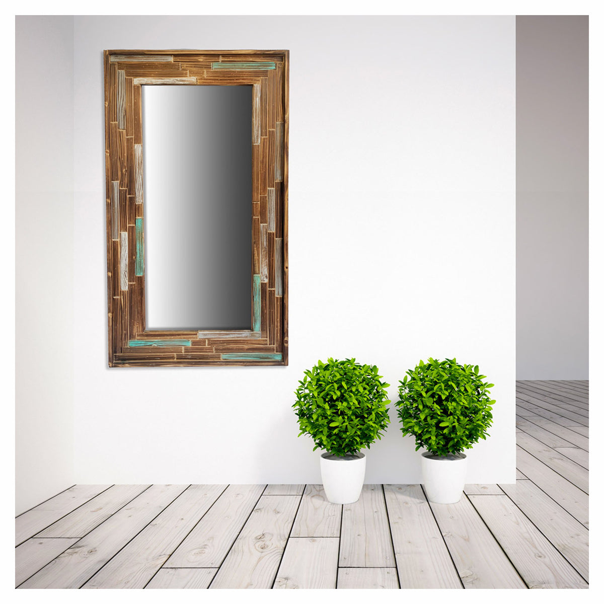 Miroir rectangulaire avec cadre en bois vielli, 23" x 42-1/2"