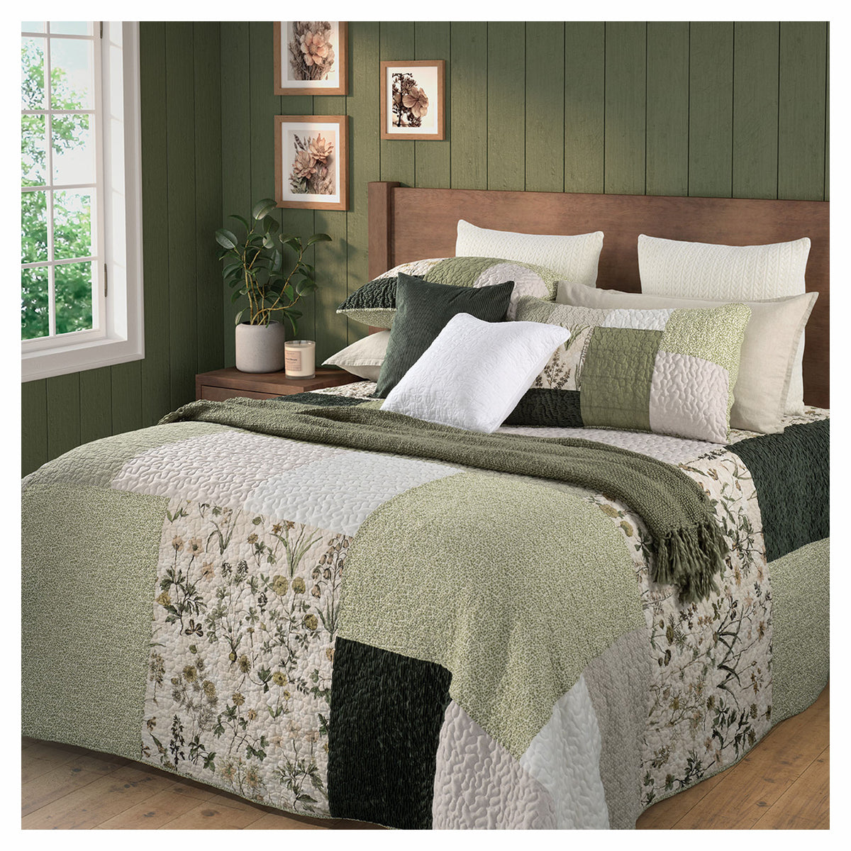 Courtepointe Patchwork Fenouil, double-queen