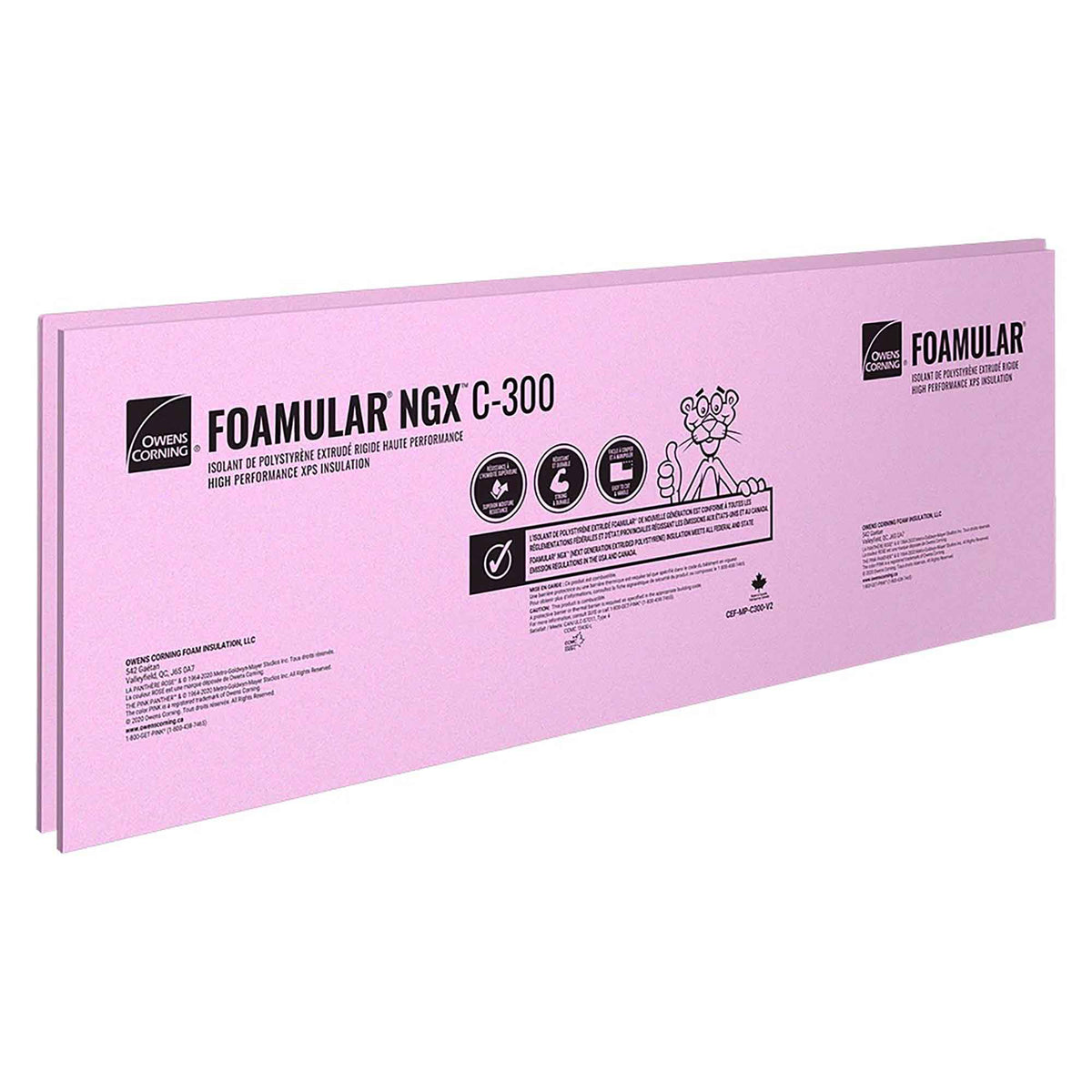 Isolant de polystyrène extrudé rigide FOAMULAR NGX C-300, 1'' x 2' x 8'