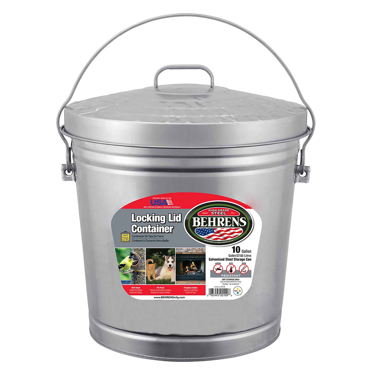 Contenant en acier galvanisé à couvercle verouillable, 10 gallons