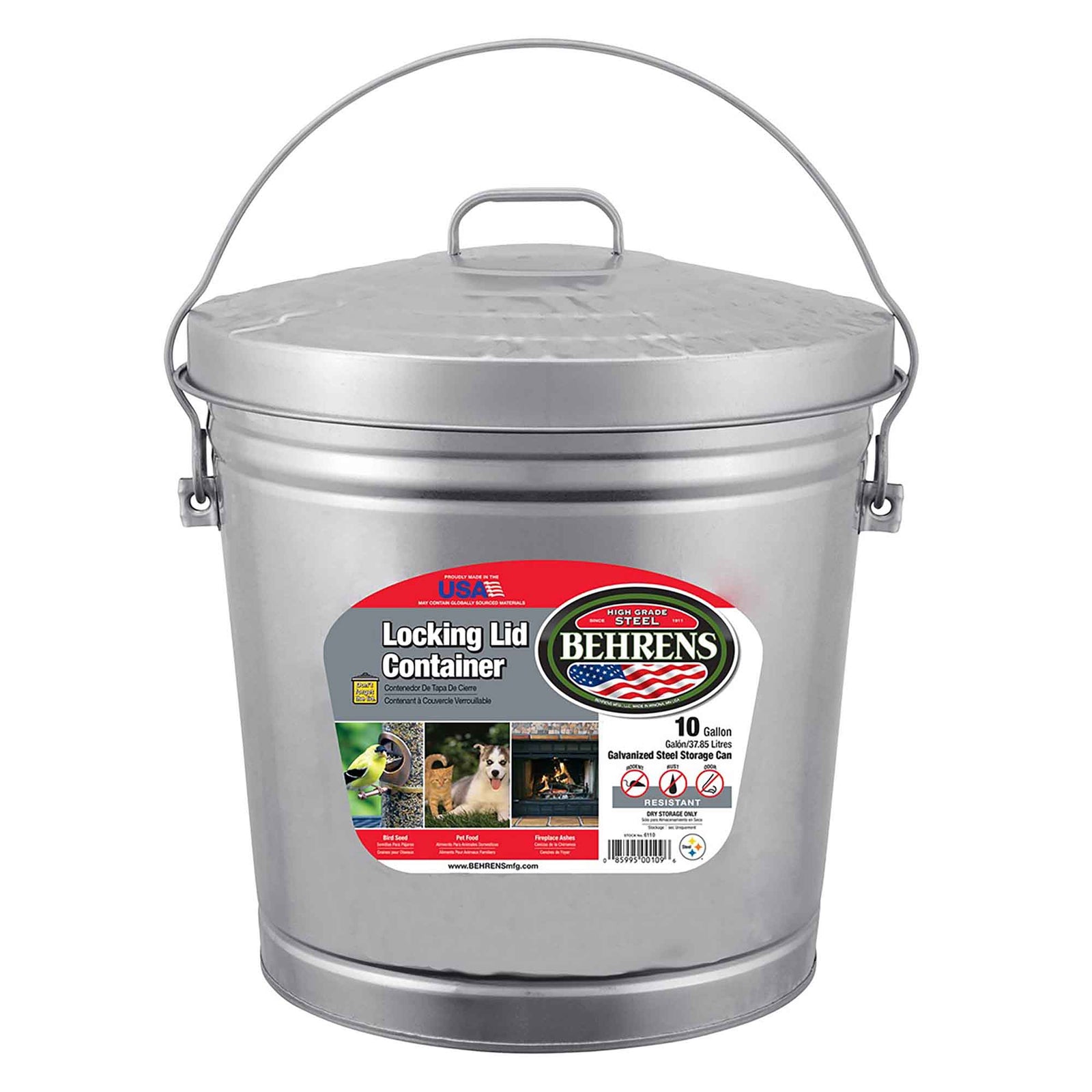 Contenant en acier galvanisé à couvercle verouillable, 10 gallons