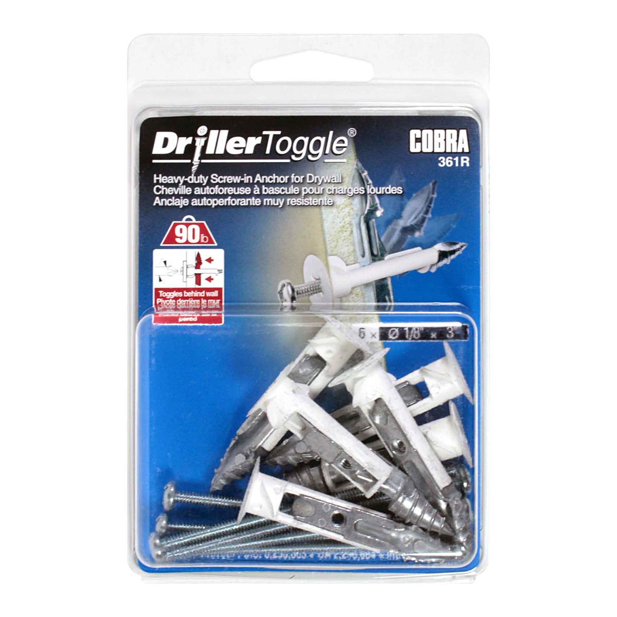 Ancrage autoforeur à bascule DrillerToggle de 1/8&quot; x 3&quot;, 6 unités