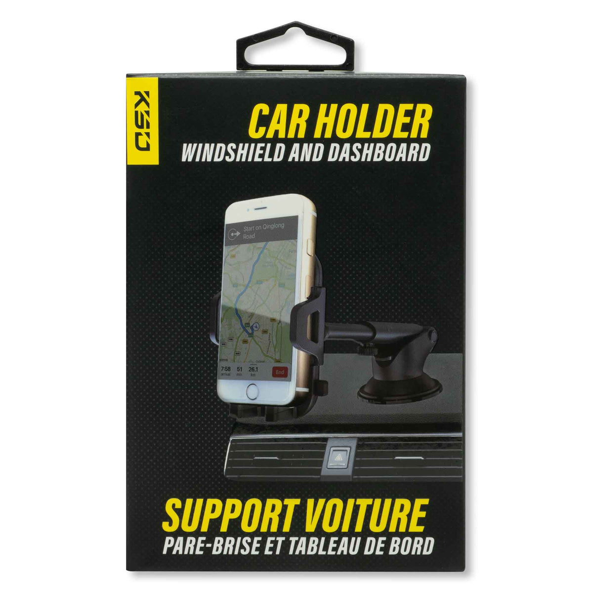 Support de téléphone de voiture London pour pare-brise et tableau de bord, noir