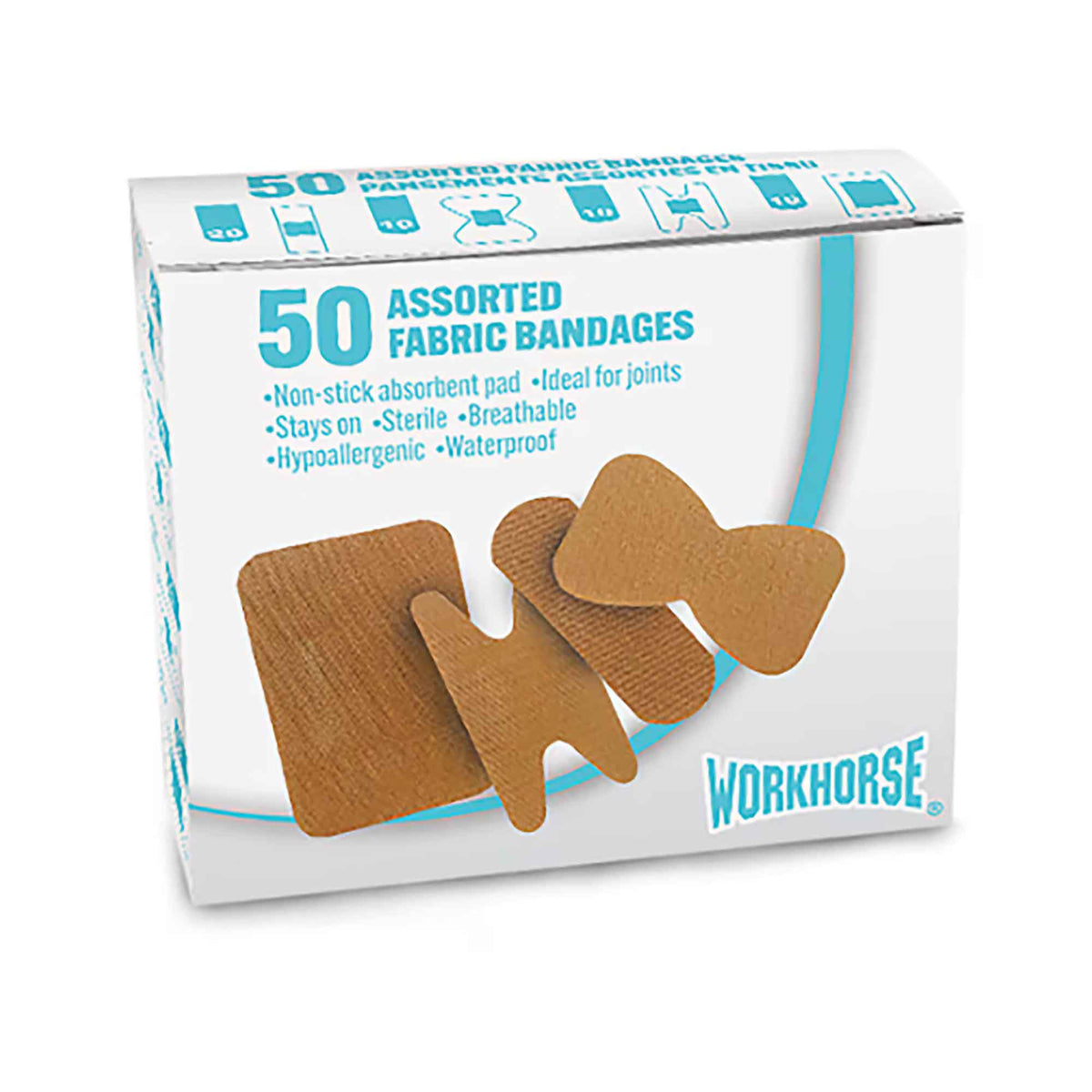 Pansements en tissu de grandeurs assortis, 50 pièces