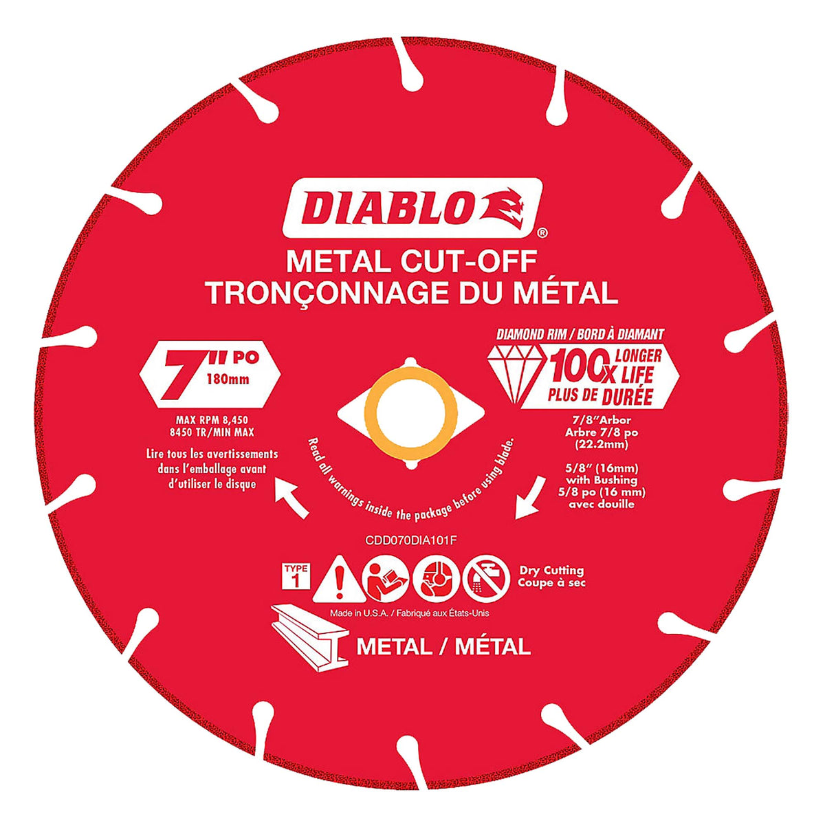 Disque de tronçonnage Diablo au diamant pour le métal de 7&quot;