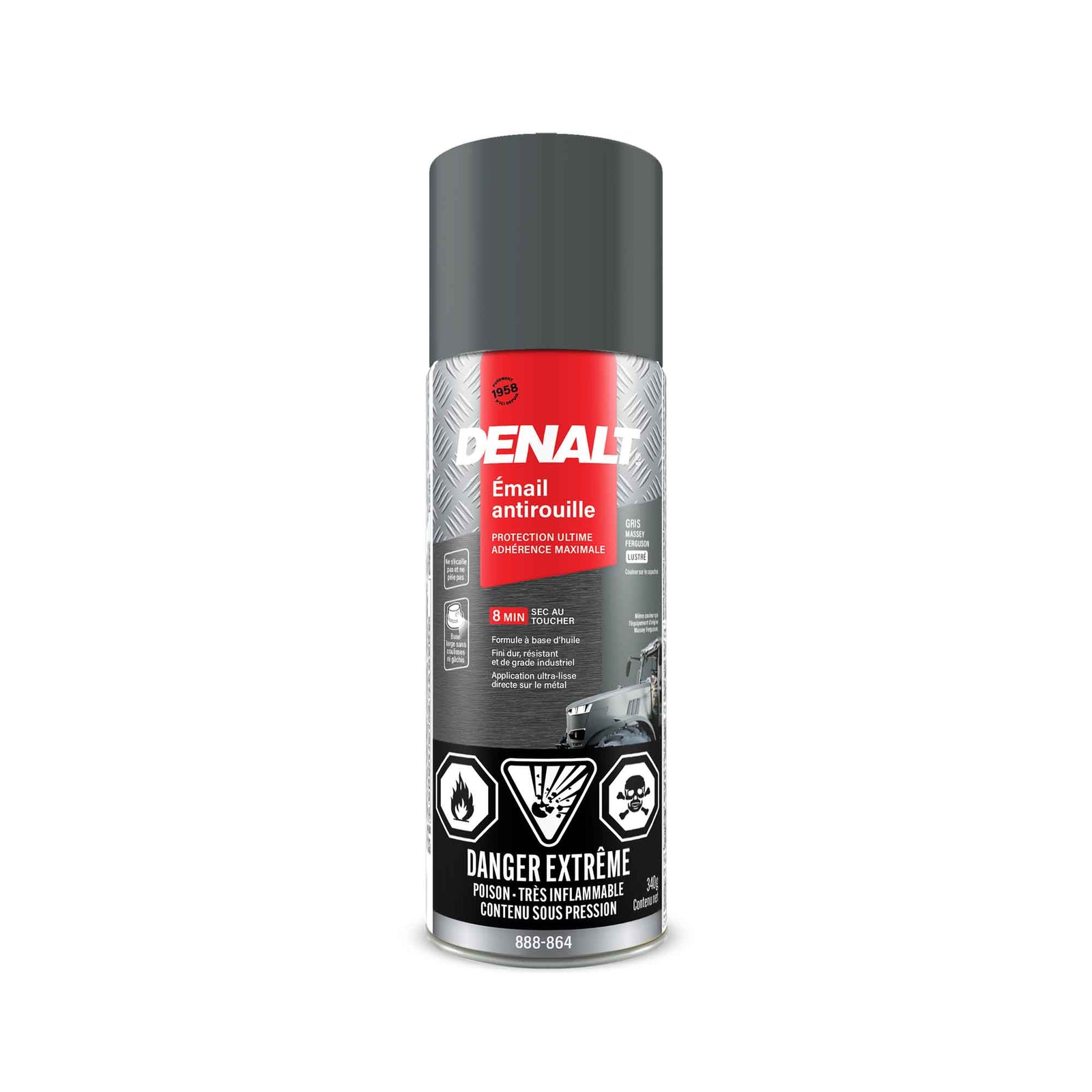 Émail antirouille en aérosol à base d’huile, 340 g (gris Massey Ferguson lustré)