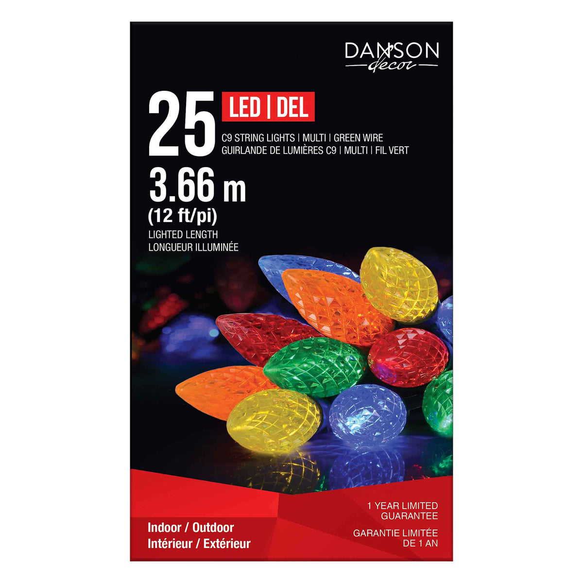 Guirlande de 25 lumières C9 DEL de 12' (3,66 m), multicolore