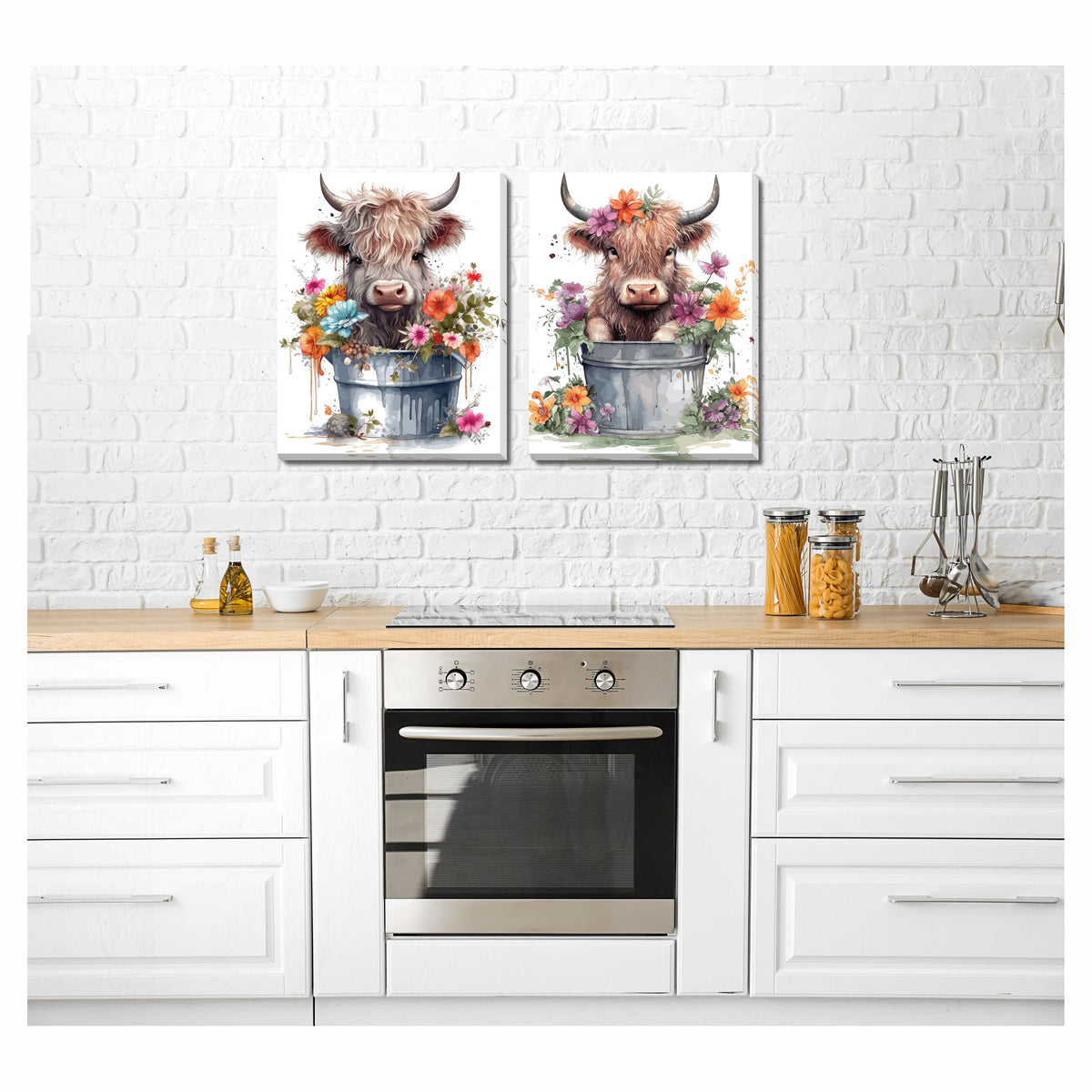 Ensemble de canevas de veaux Highland, 16" x 20" (2 pièces) 