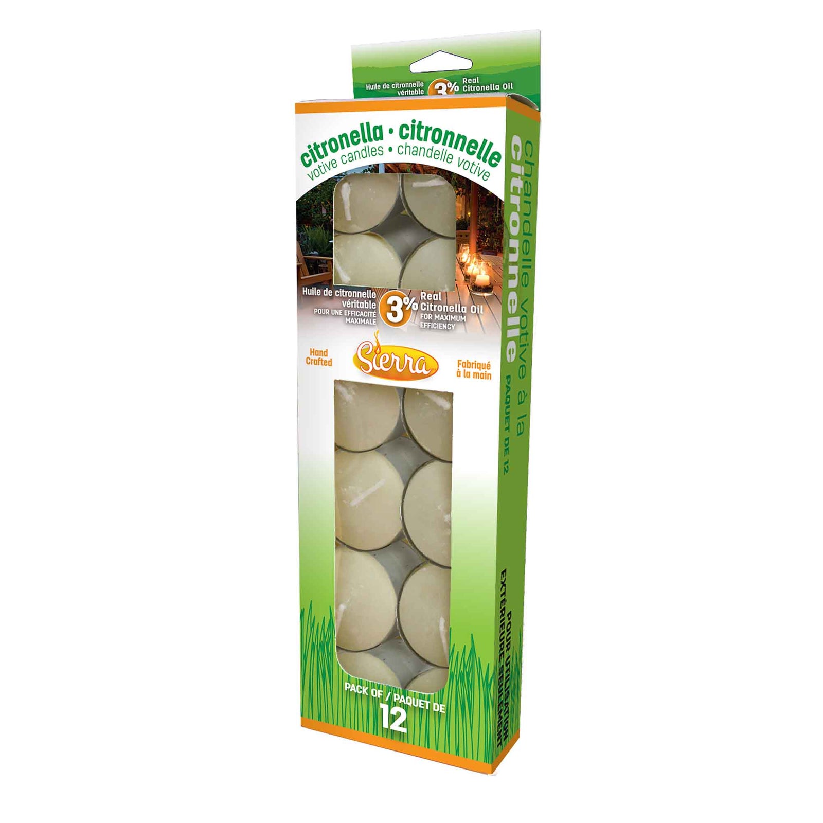 Chandelle votive à la citronnelle avec support en métal, (12 unités)