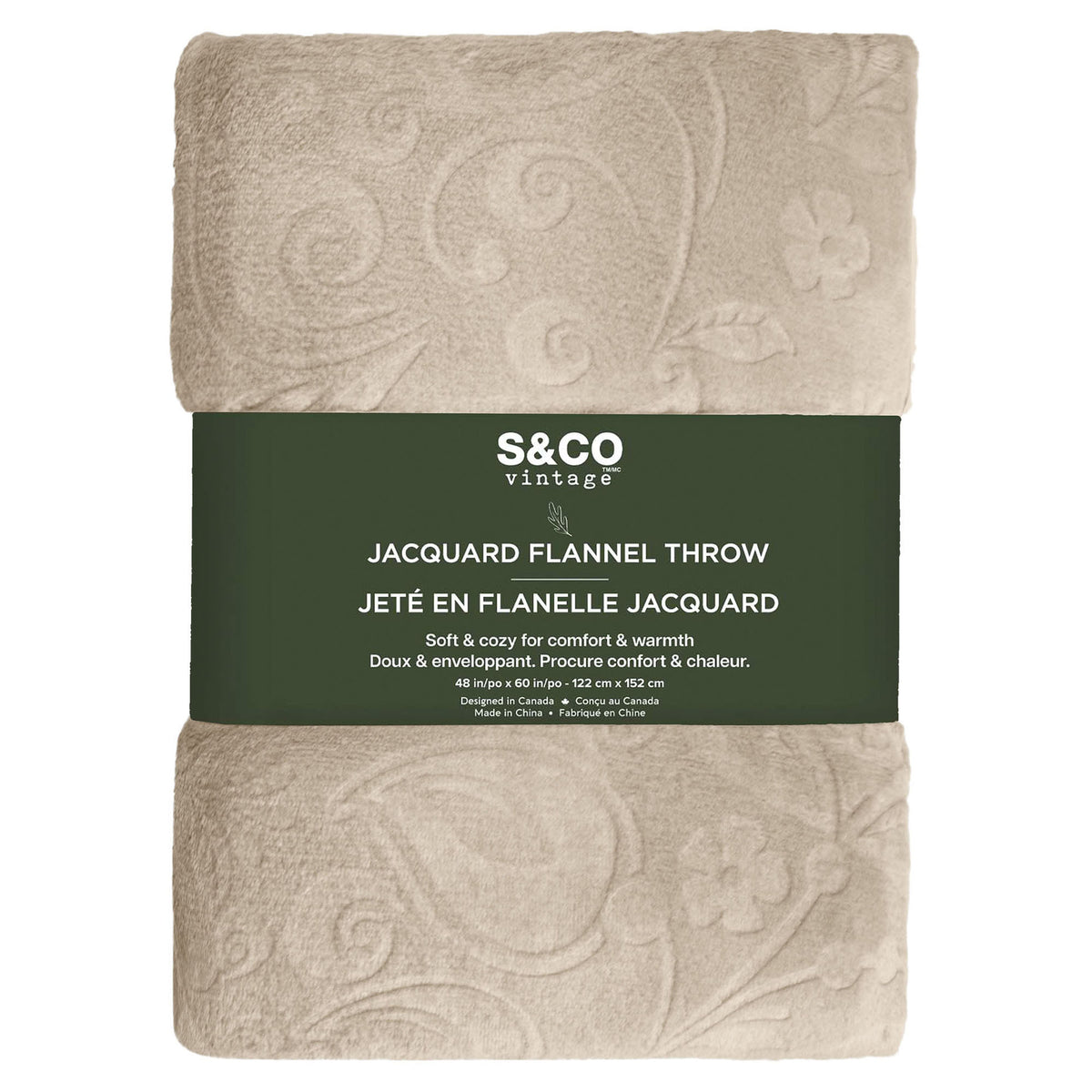 Jeté en flanelle gaufrée à motif baroque, sable (48" x 60")